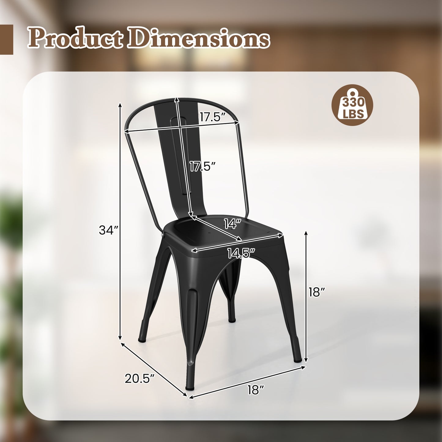 Set of 4 Metal Dining Chairs with Removable Backrest Ergonomic Side Chairs in Black Finish