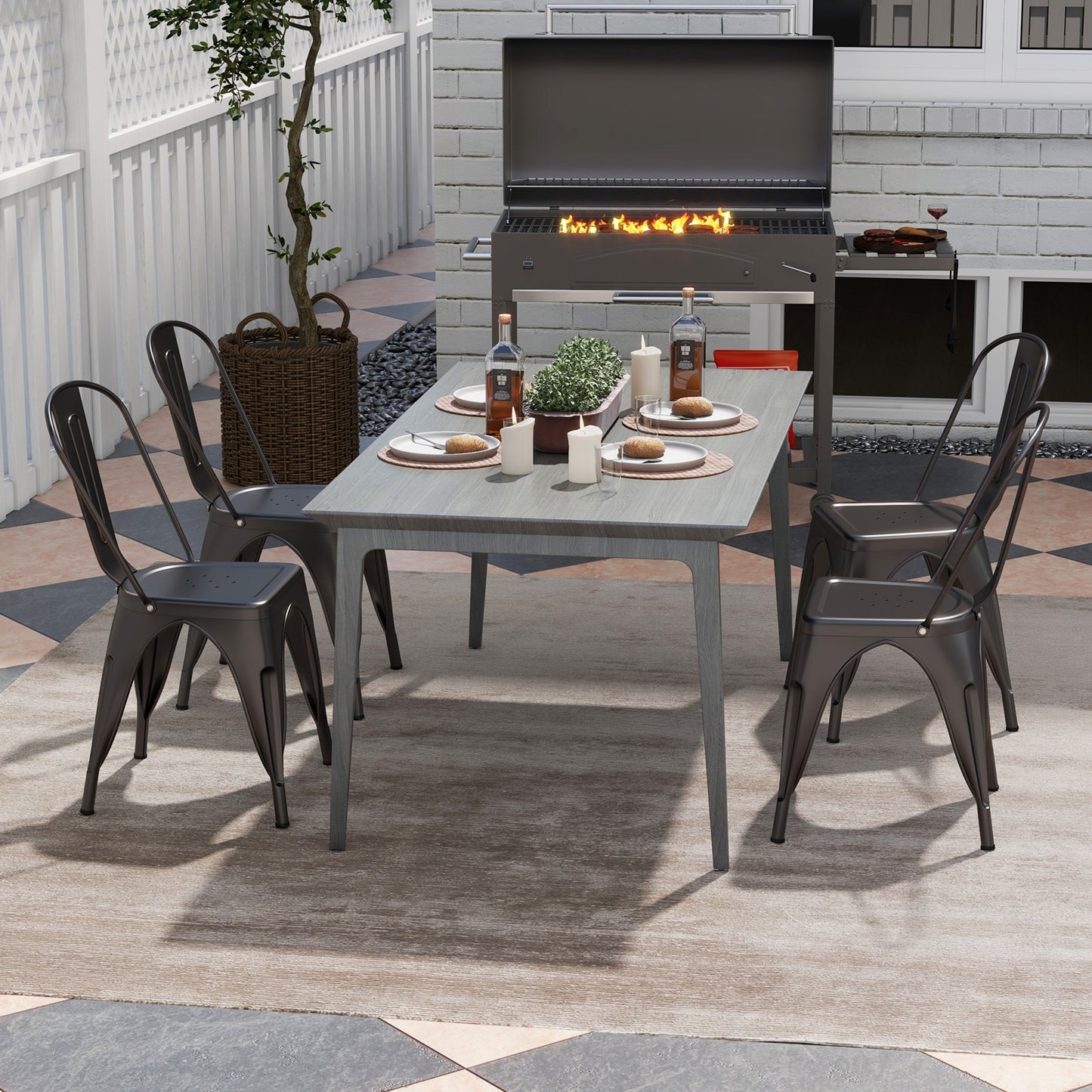 Set of 4 Metal Dining Chairs with Removable Backrest Ergonomic Side Chairs in Gunmetal Finish