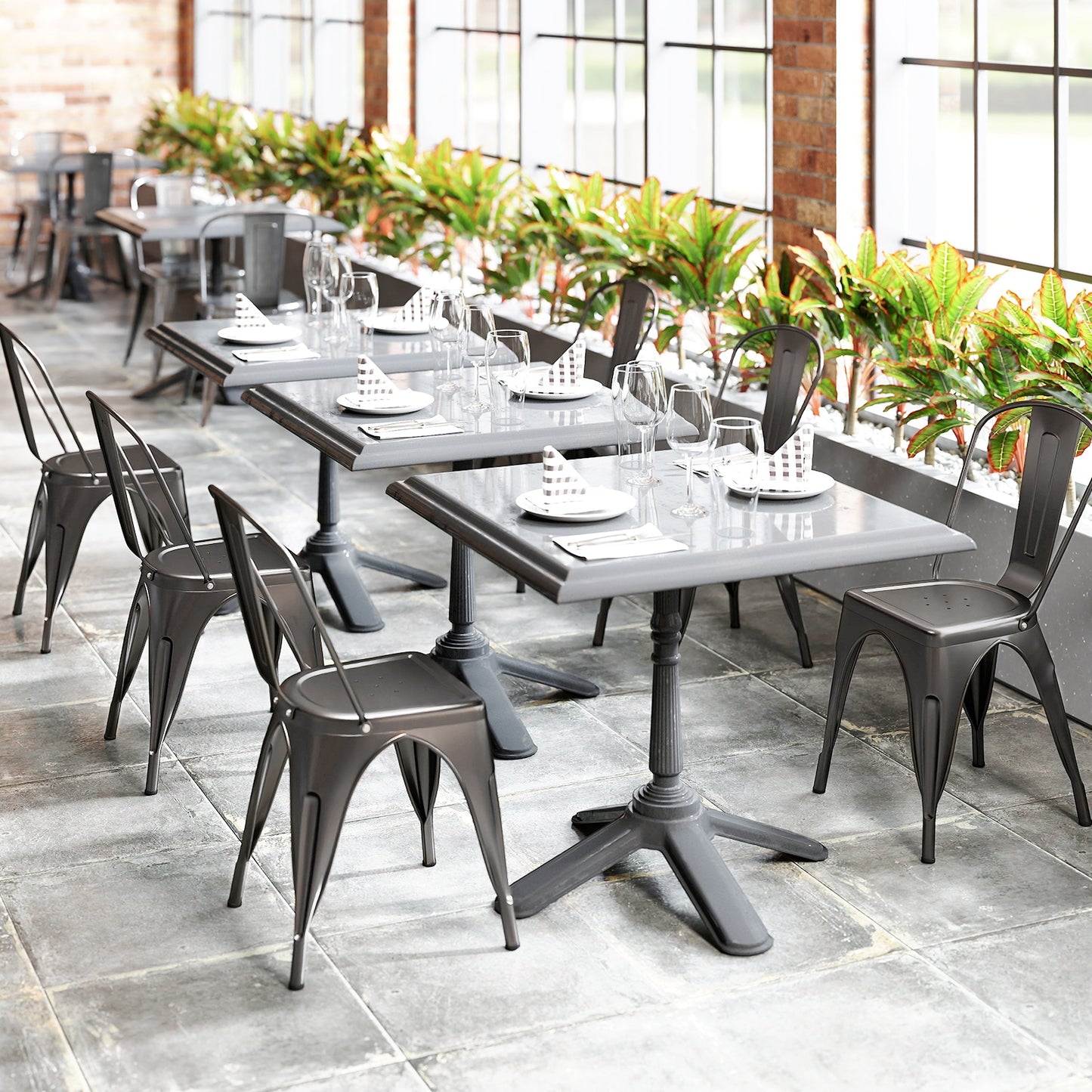 Set of 4 Metal Dining Chairs with Removable Backrest Ergonomic Side Chairs in Gunmetal Finish