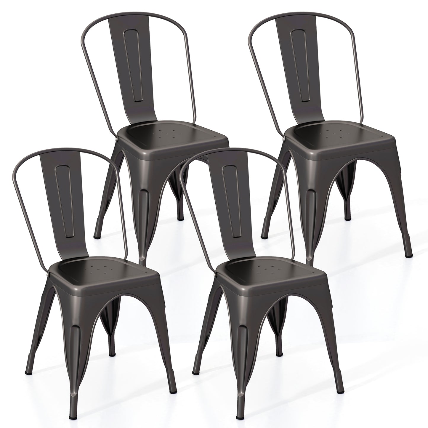 Set of 4 Metal Dining Chairs with Removable Backrest Ergonomic Side Chairs in Gunmetal Finish