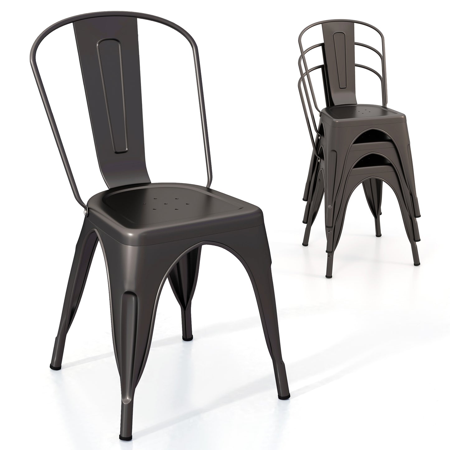 Set of 4 Metal Dining Chairs with Removable Backrest Ergonomic Side Chairs in Gunmetal Finish
