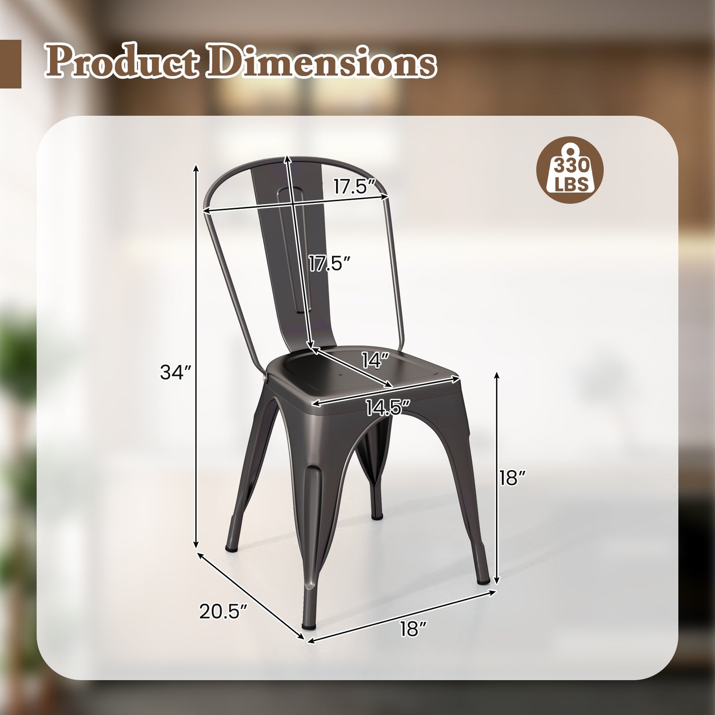 Set of 4 Metal Dining Chairs with Removable Backrest Ergonomic Side Chairs in Gunmetal Finish