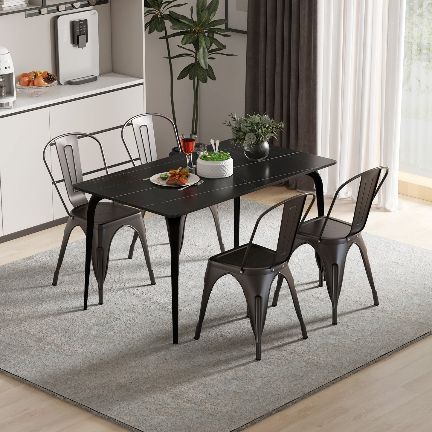 Set of 4 Metal Dining Chairs with Removable Backrest Ergonomic Side Chairs in Gunmetal Finish