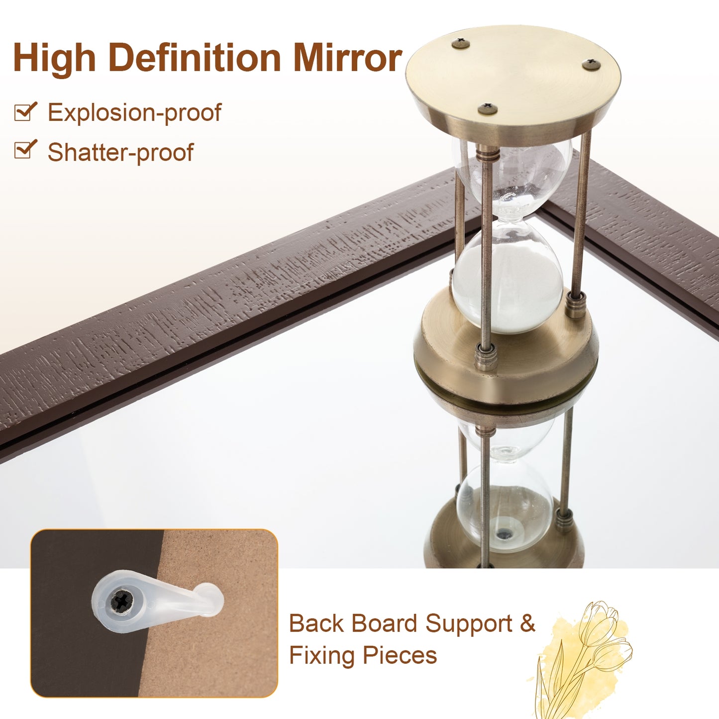 40 x 26 Inch Farmhouse Barn Door Style Wall Mirror with Solid Wood Frame and Metal Bracket - Walnut