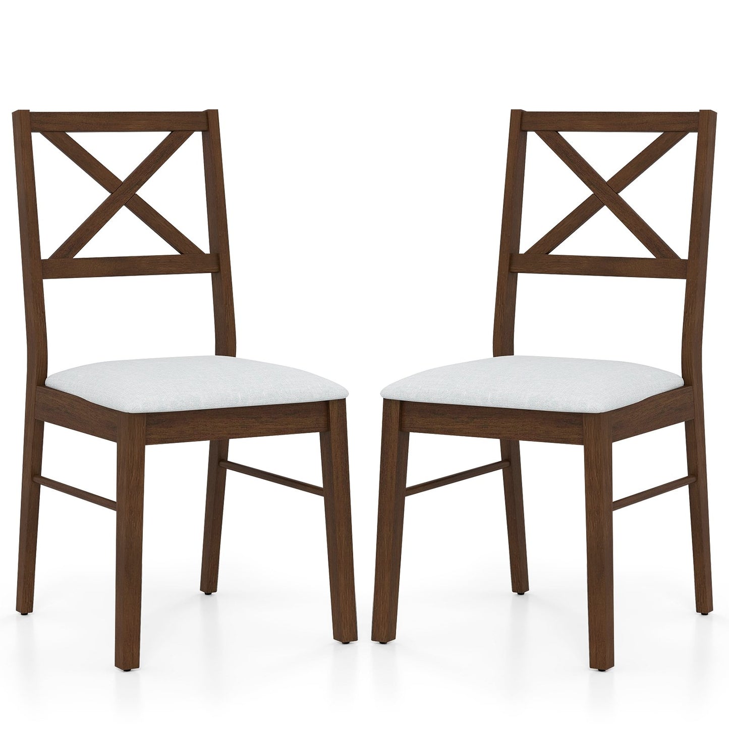 Set of 2 Upholstered Dining Chairs with Rubber Wood Frame in Brown
