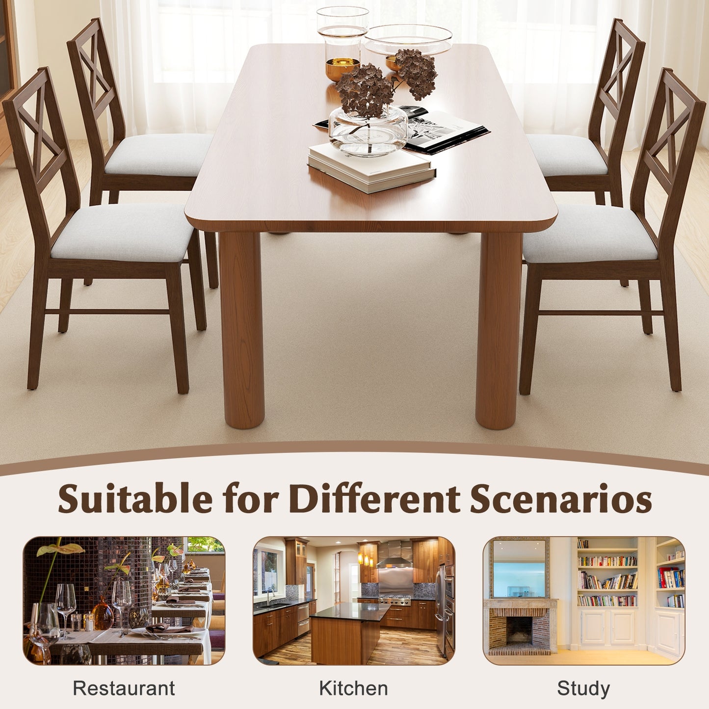 Set of 2 Upholstered Dining Chairs with Rubber Wood Frame in Brown