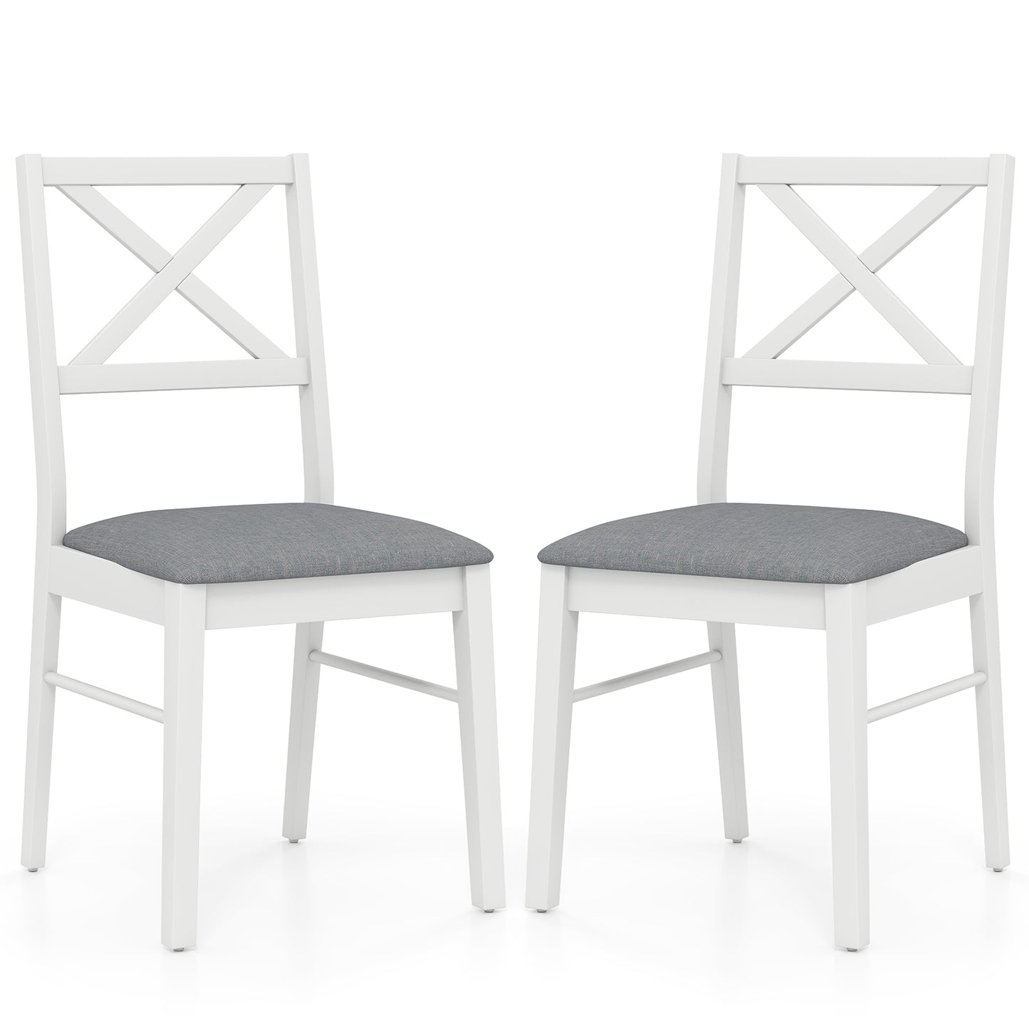Set of 2 Upholstered Dining Chairs with Rubber Wood Frame in White
