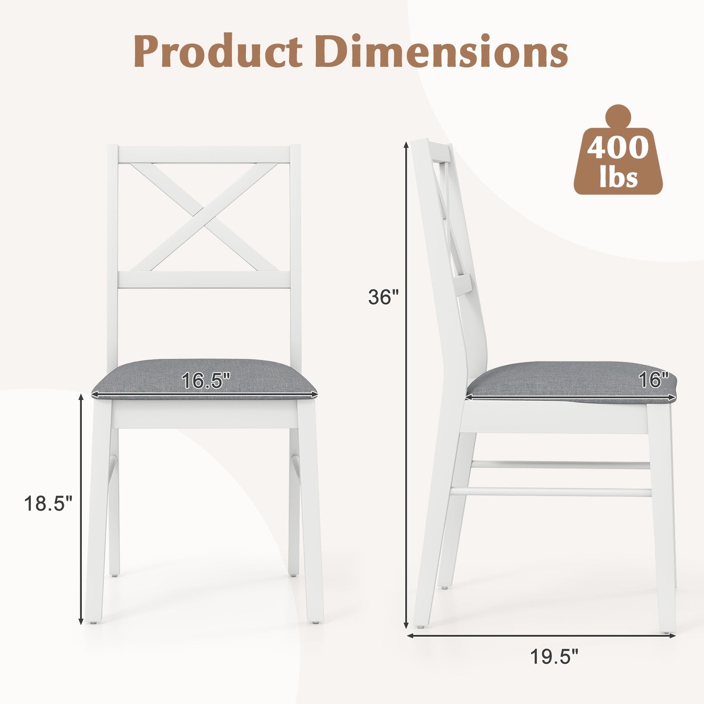 Set of 2 Upholstered Dining Chairs with Rubber Wood Frame in White