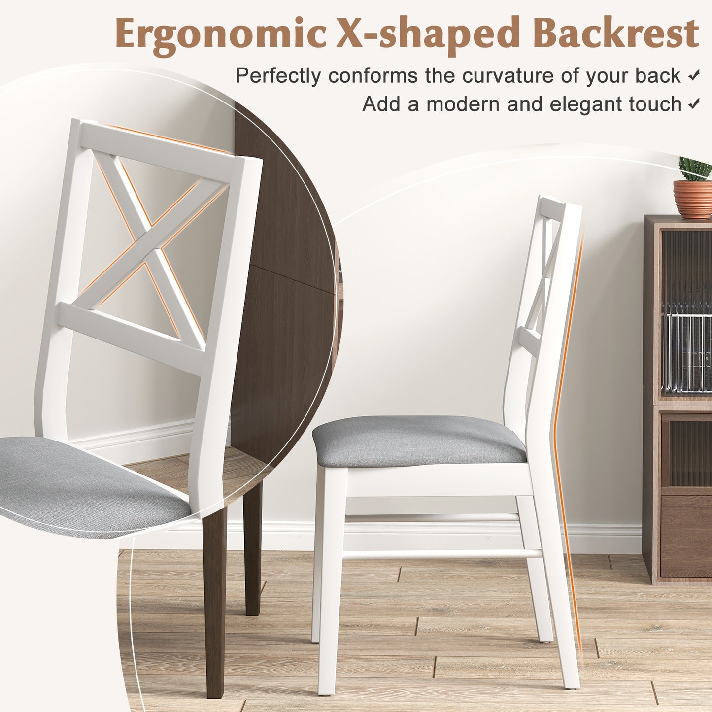 Set of 2 Upholstered Dining Chairs with Rubber Wood Frame in White