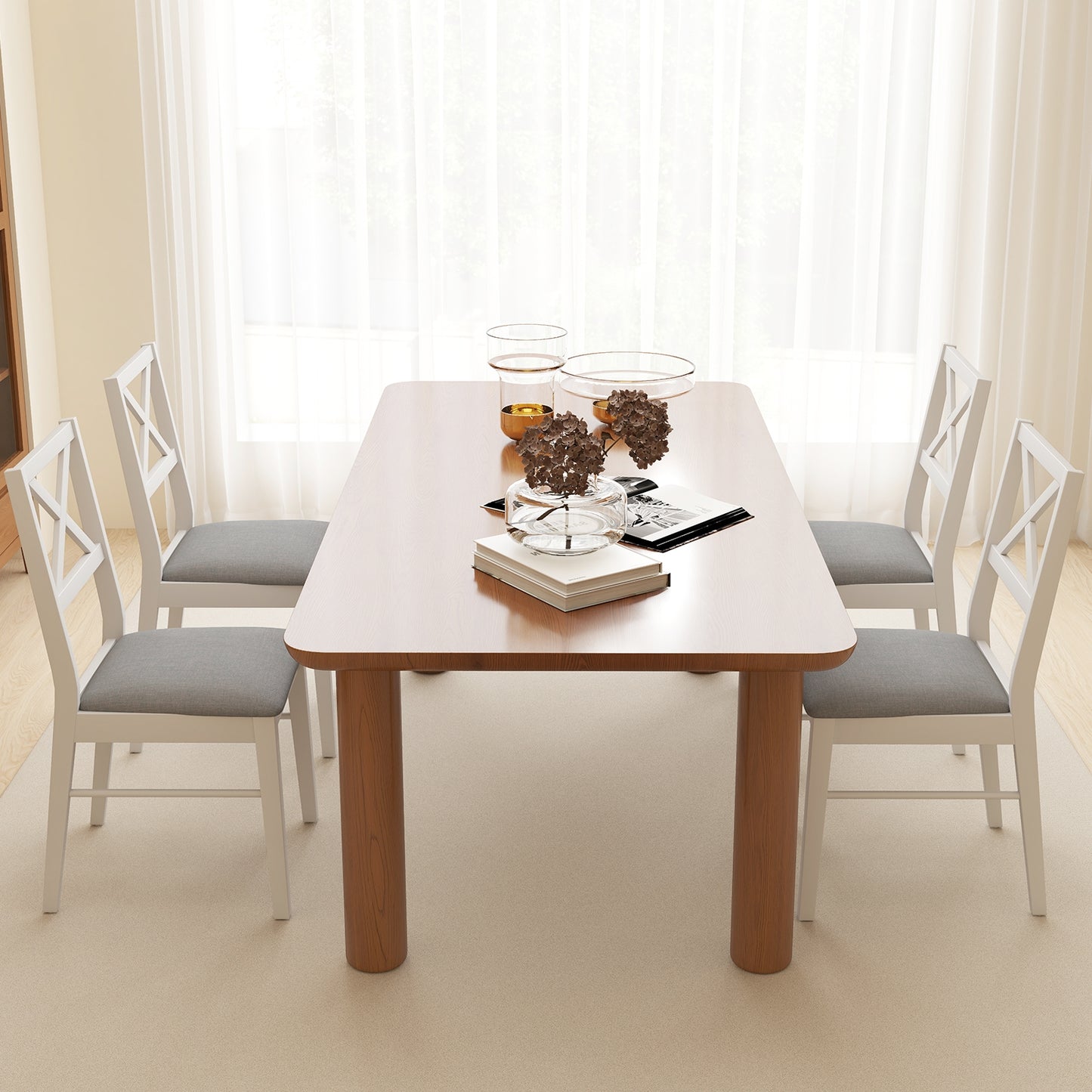 Set of 2 Upholstered Dining Chairs with Rubber Wood Frame in White