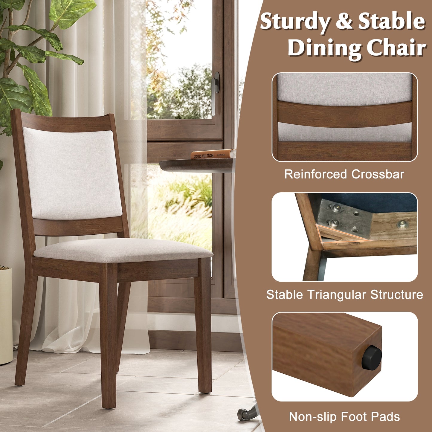 Modern Upholstered Dining Chairs with Padded Backrest - Set of 2