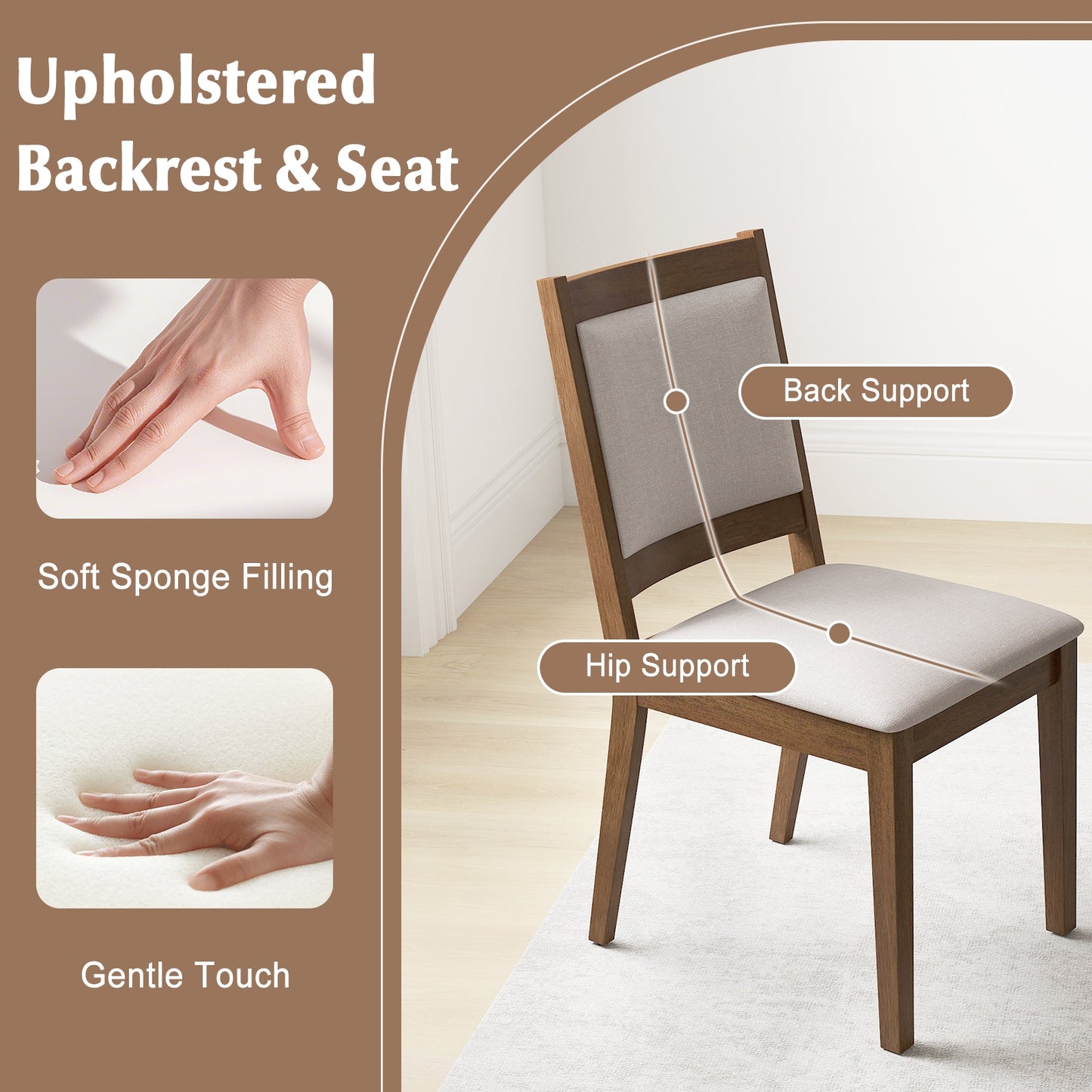 Modern Upholstered Dining Chairs with Padded Backrest - Set of 2
