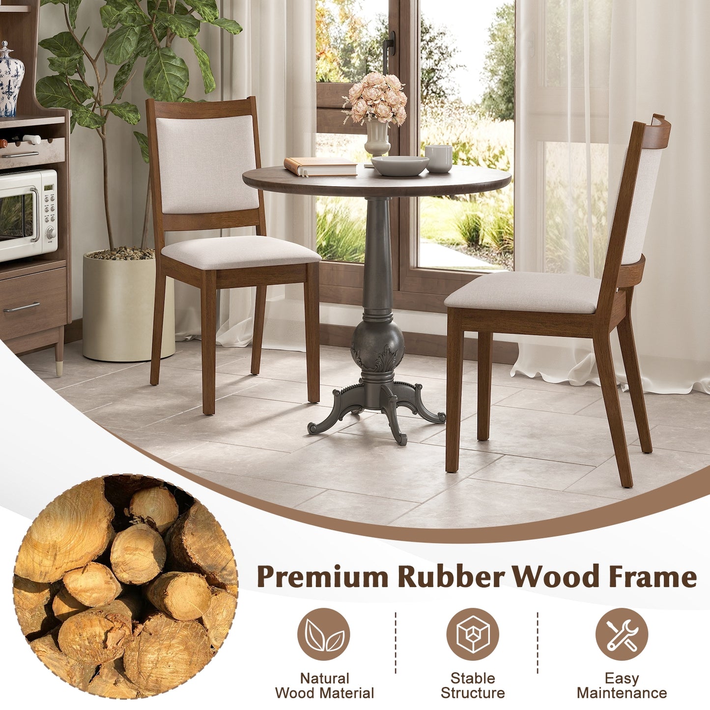 Modern Upholstered Dining Chairs with Padded Backrest - Set of 2