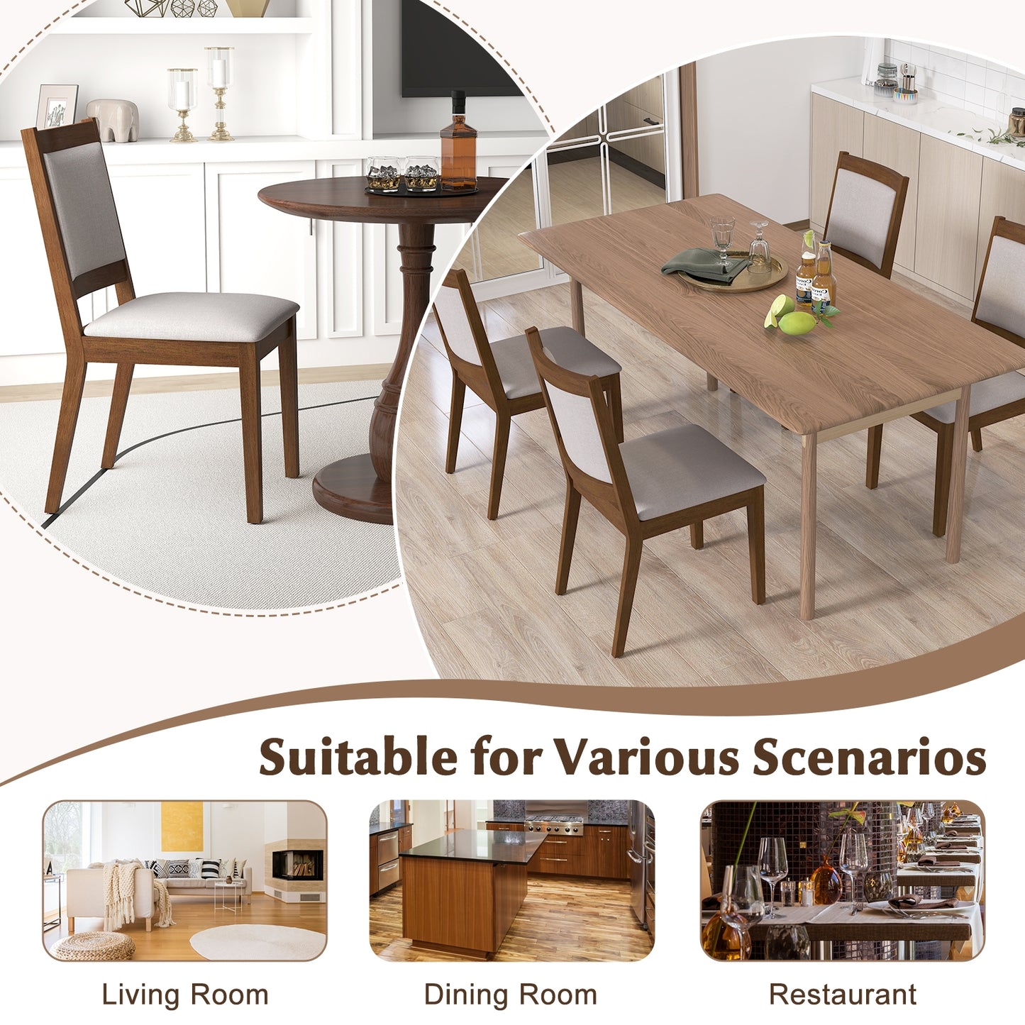 Modern Upholstered Dining Chairs with Padded Backrest - Set of 2
