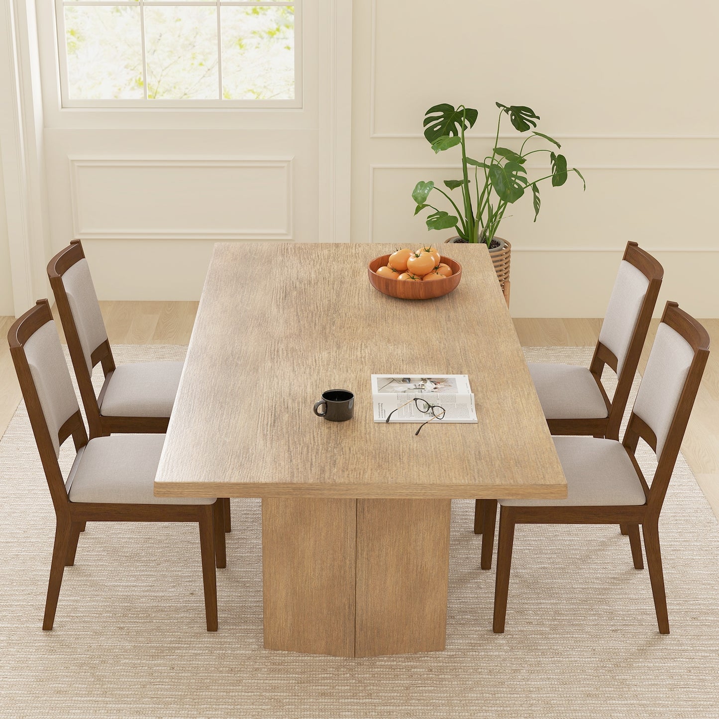 Modern Upholstered Dining Chairs with Padded Backrest - Set of 2