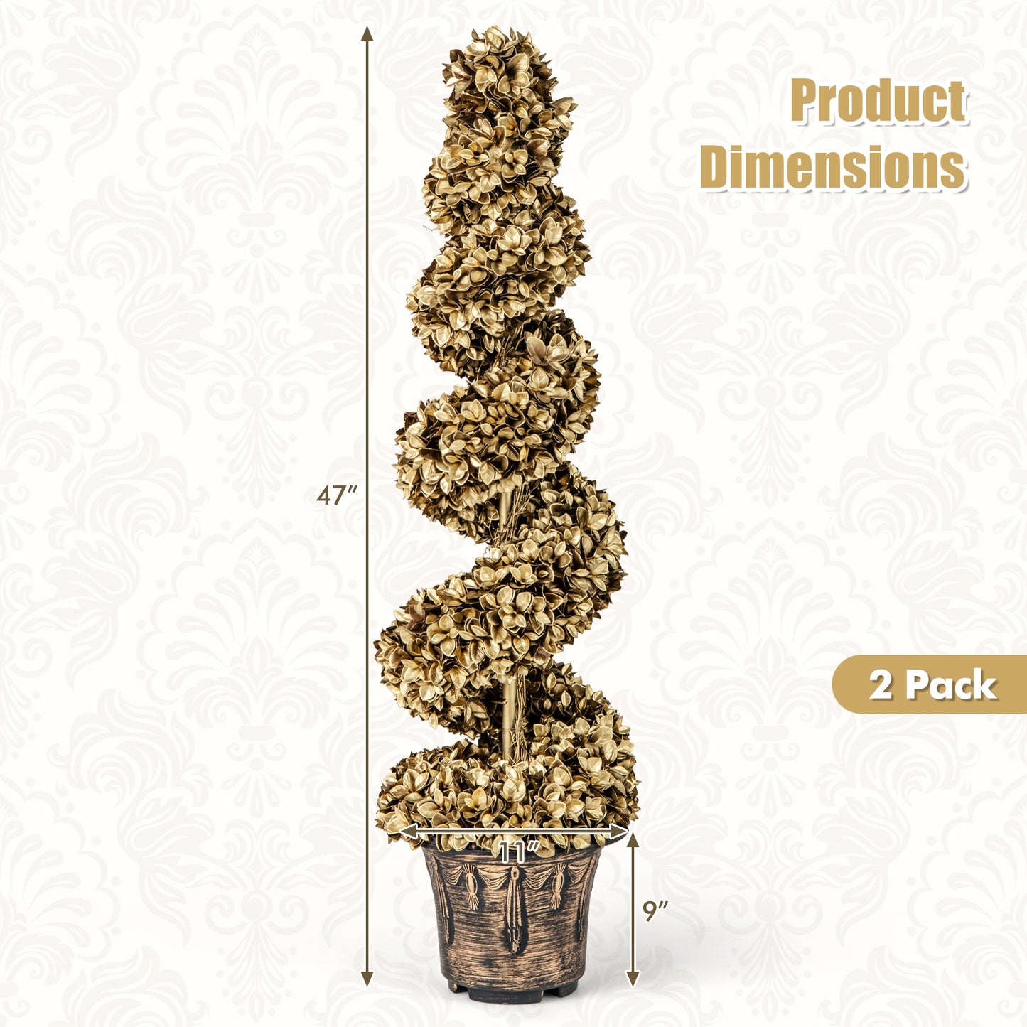 Set of 2 4ft Artificial Spiral Topiary Trees with Vintage Cement Base Pots
