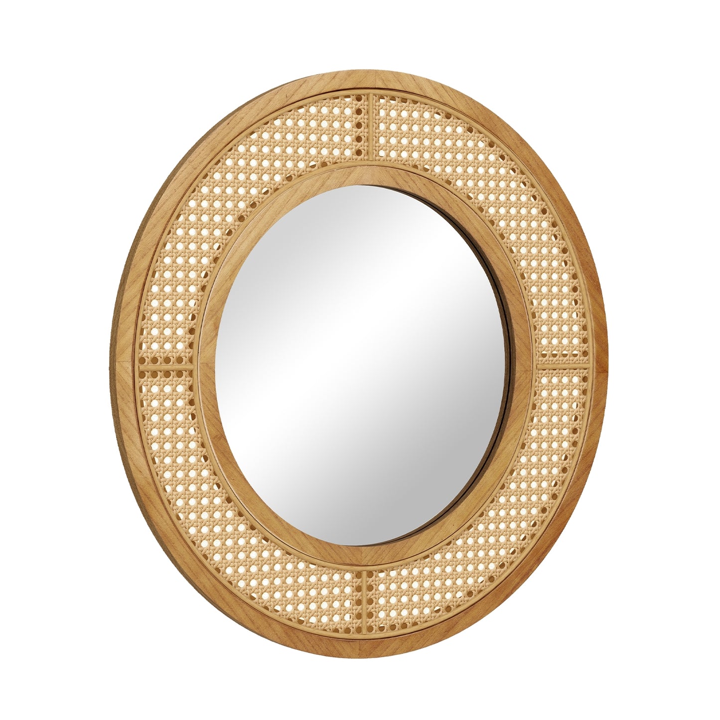 25.5 Inch Boho Round Wall Mirror with Rattan Frame for Home Décor