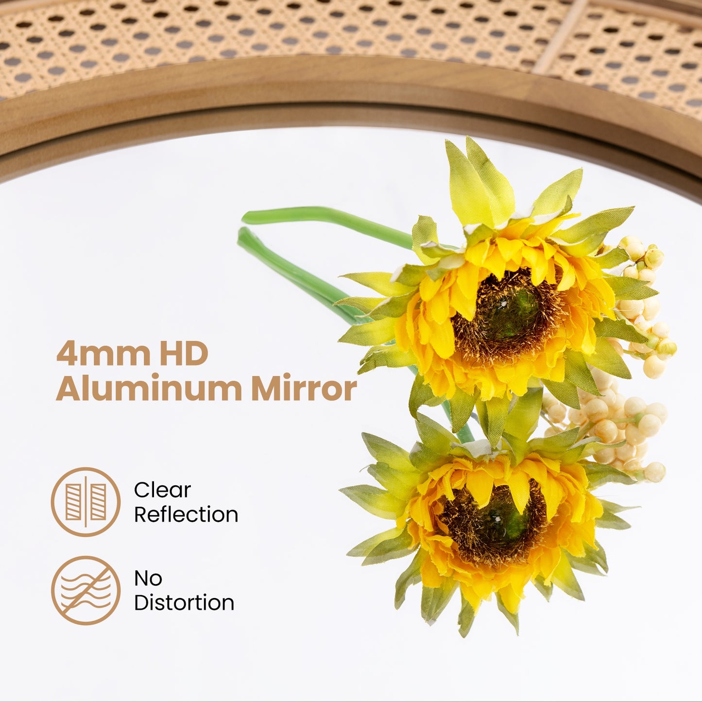 25.5 Inch Boho Round Wall Mirror with Rattan Frame for Home Décor