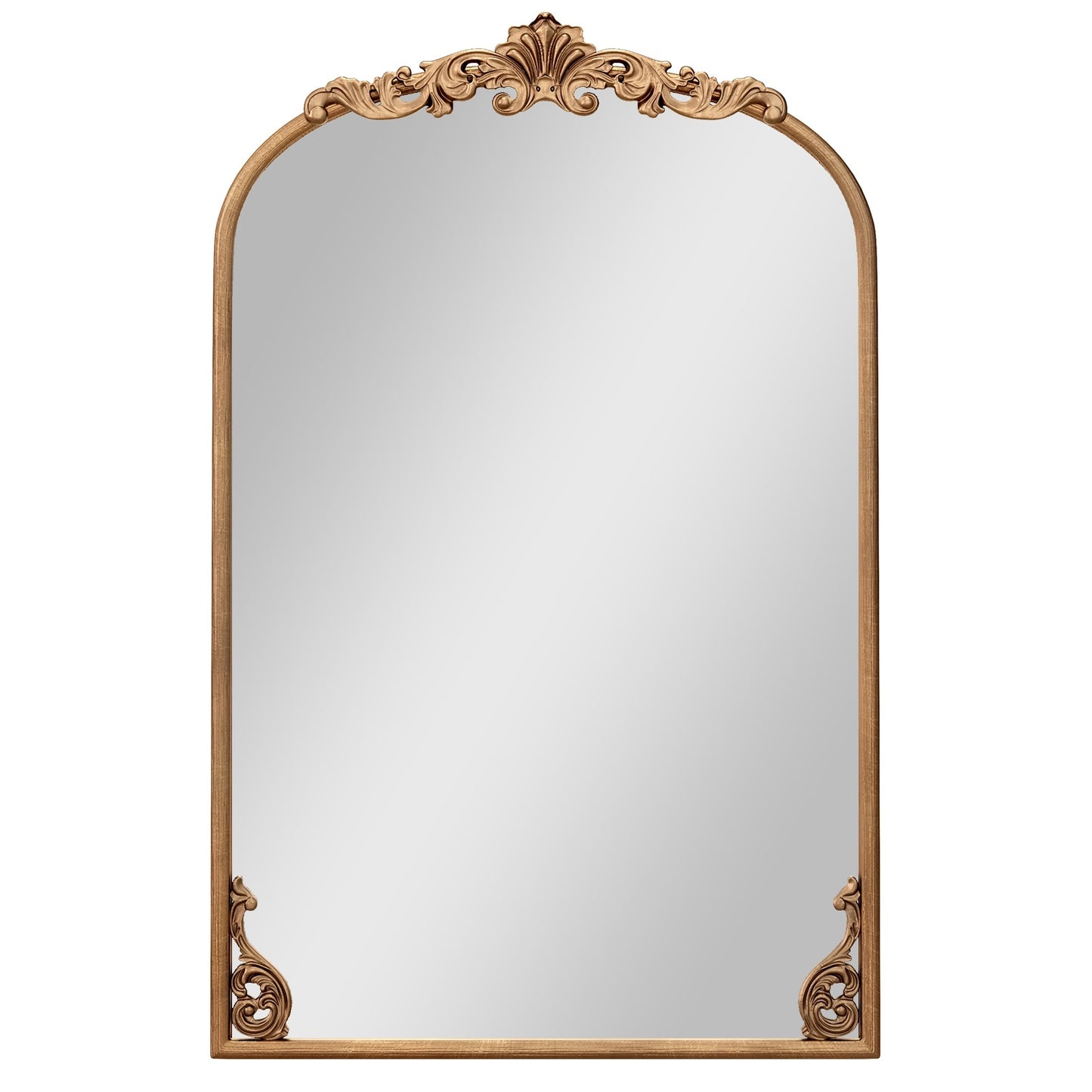 Vintage Gold Arched Baroque Mirror with Ornate Metal Frame – Traditional Wall Décor