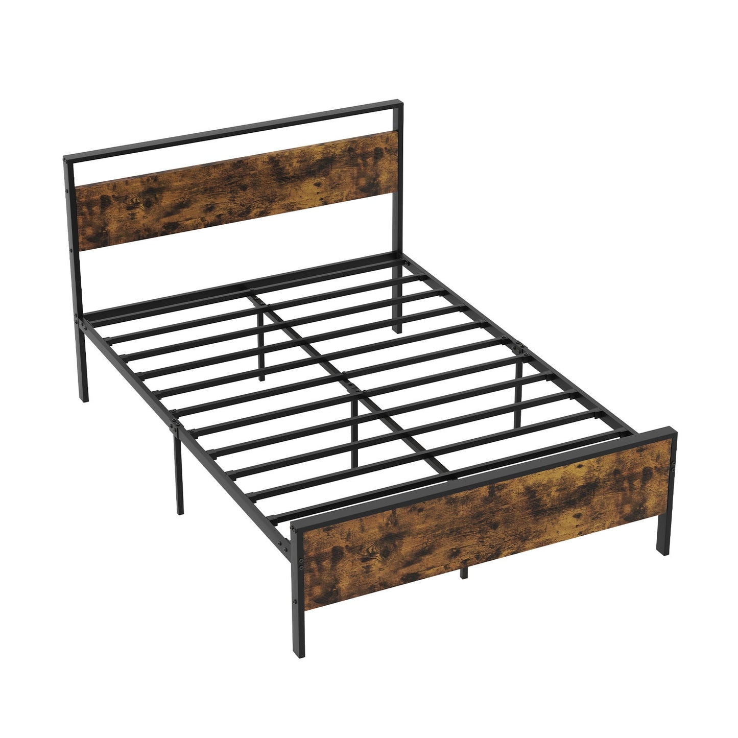 Heavy-Duty Industrial Platform Bed with Wood Headboard and Storage Space, Full Size