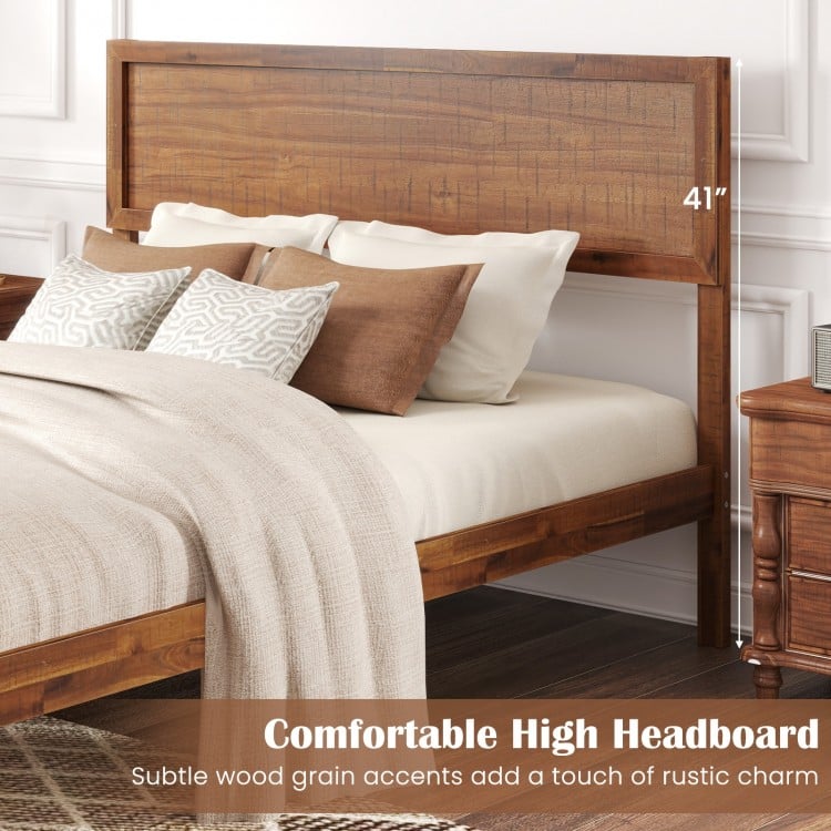 Classic Wood Bed Frame with Slat Foundation and Vintage Headboard, Queen Size