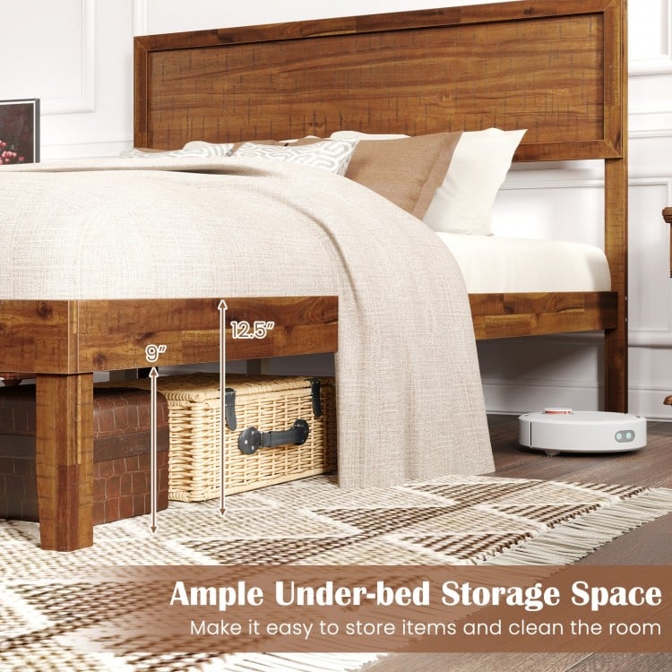Classic Wood Bed Frame with Slat Foundation and Vintage Headboard, Queen Size