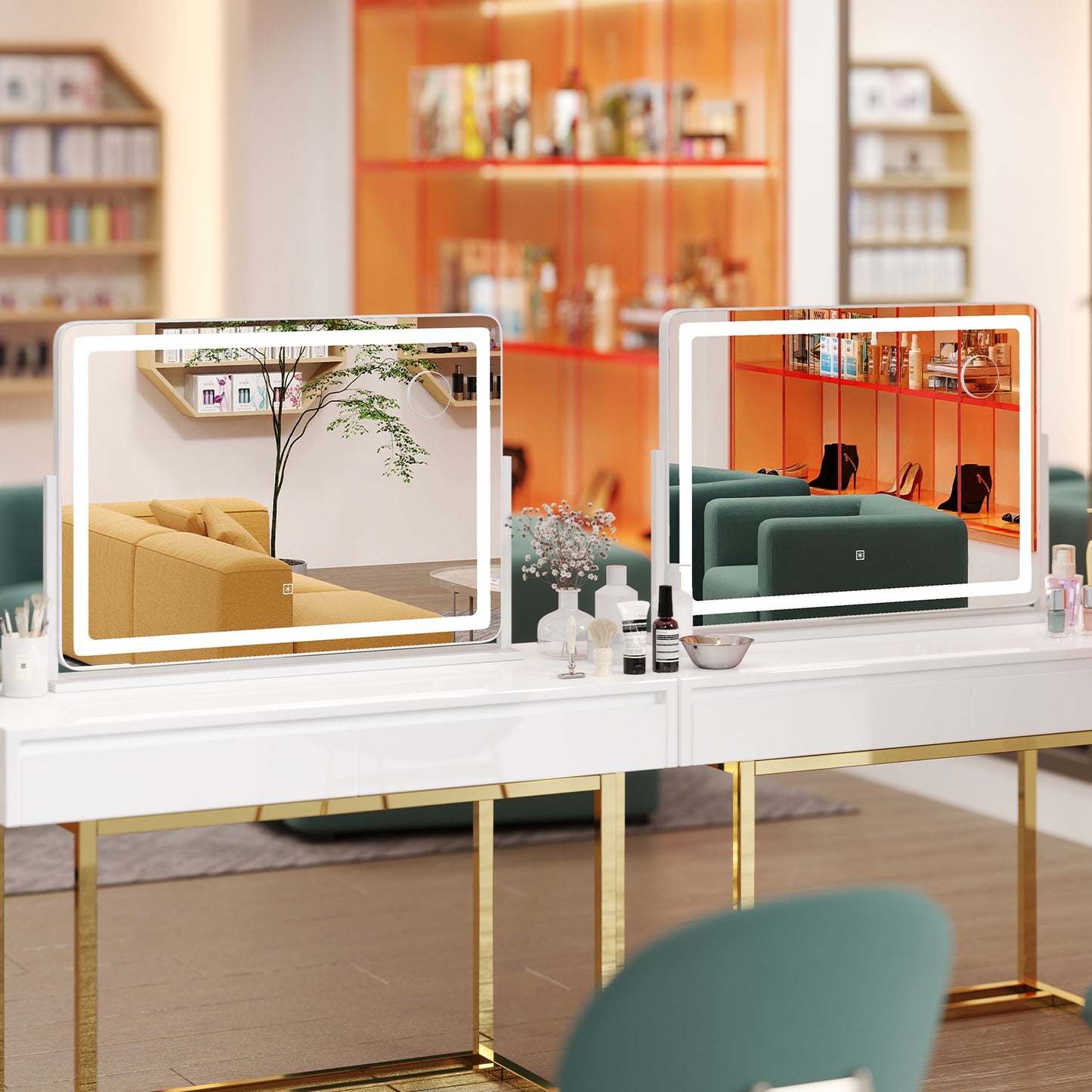 32 x 22 Inch LED Makeup Vanity Mirror with Adjustable 3 Color Lighting & 10X Magnification