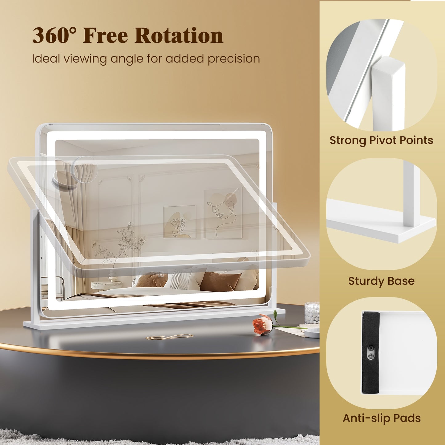 32 x 22 Inch LED Makeup Vanity Mirror with Adjustable 3 Color Lighting & 10X Magnification