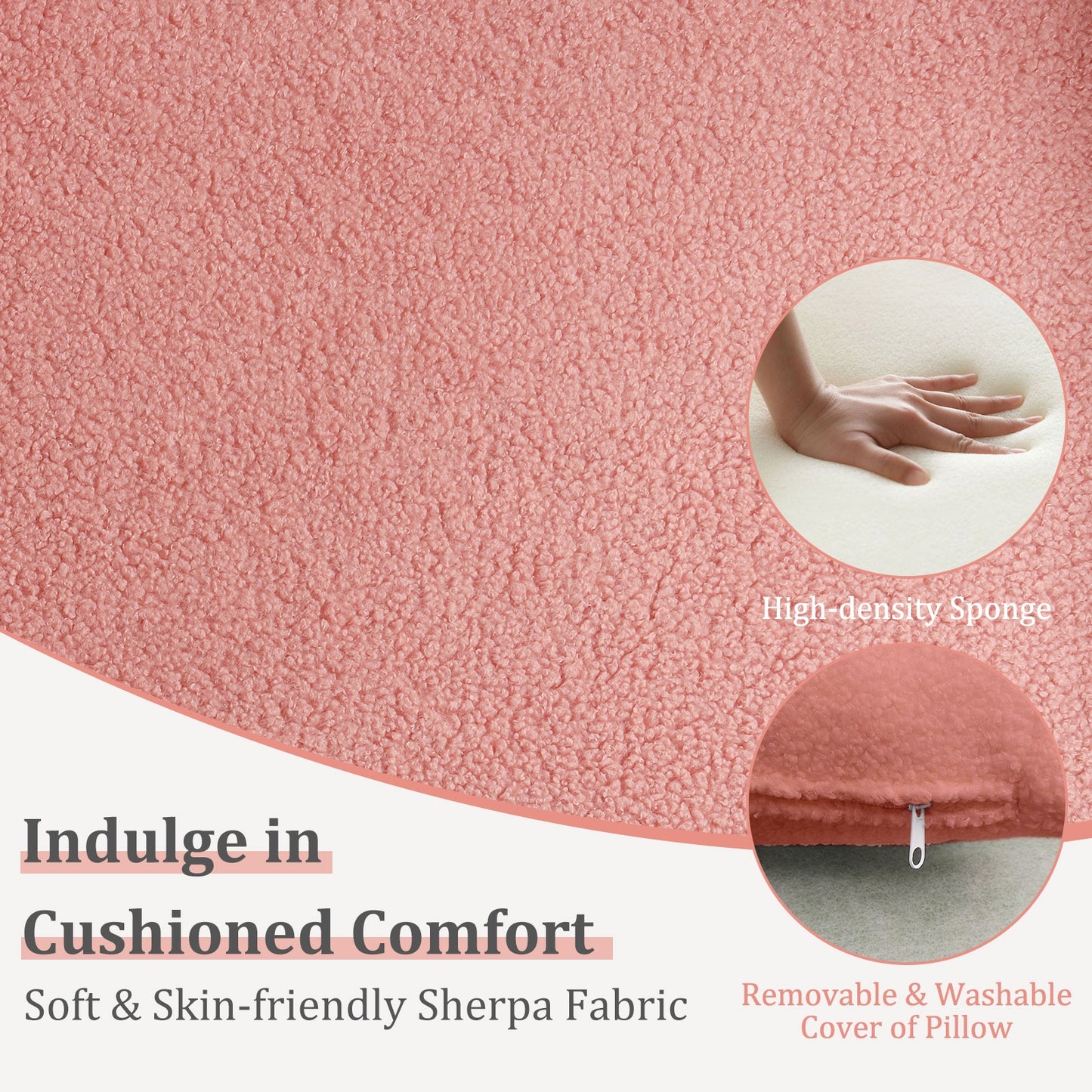 Cozy Boucle Accent Chair with Supportive Pillow and Curved Armrests in Pink