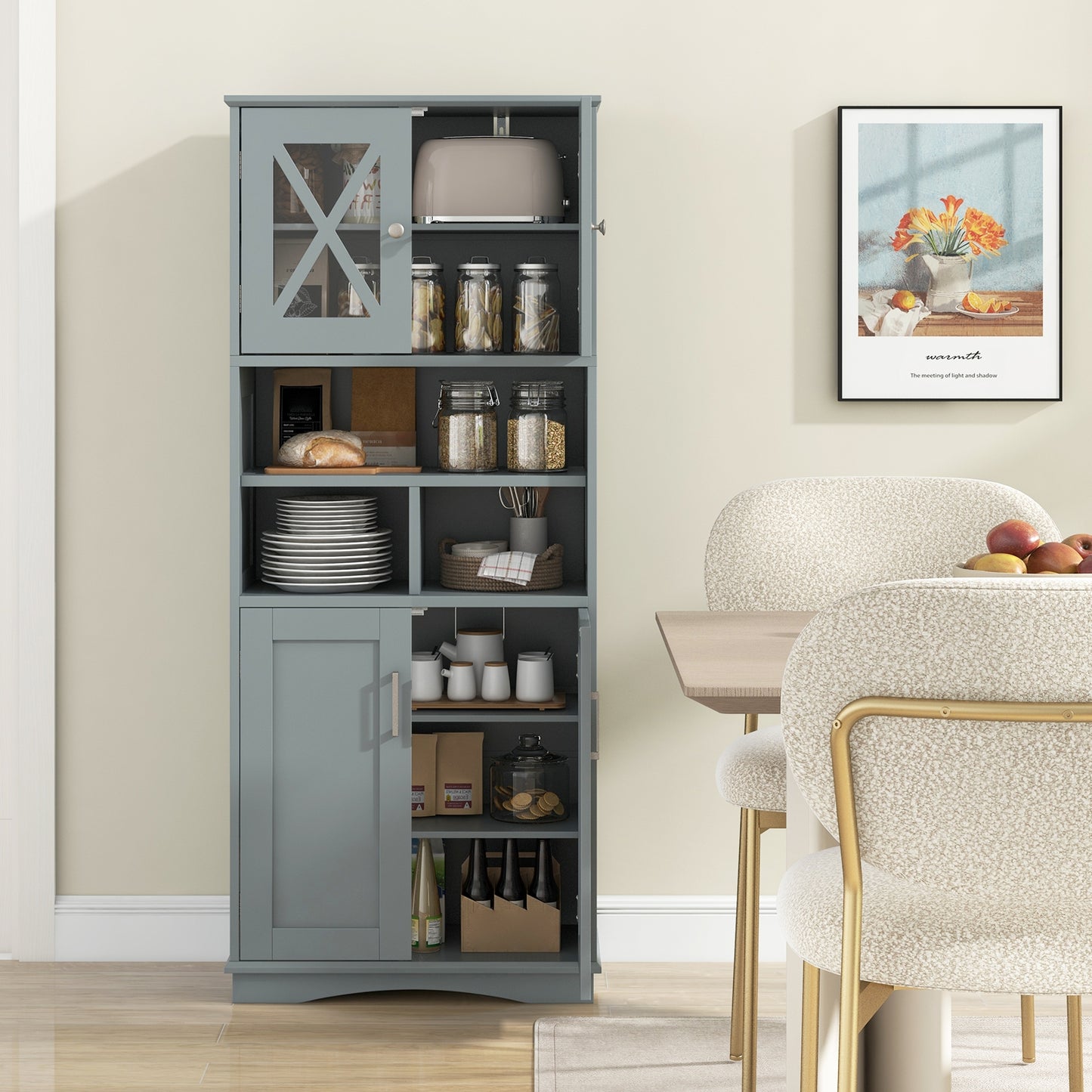 57 Inch Tall Storage Cabinet with Acrylic Doors, Adjustable Shelves, and Cabinets