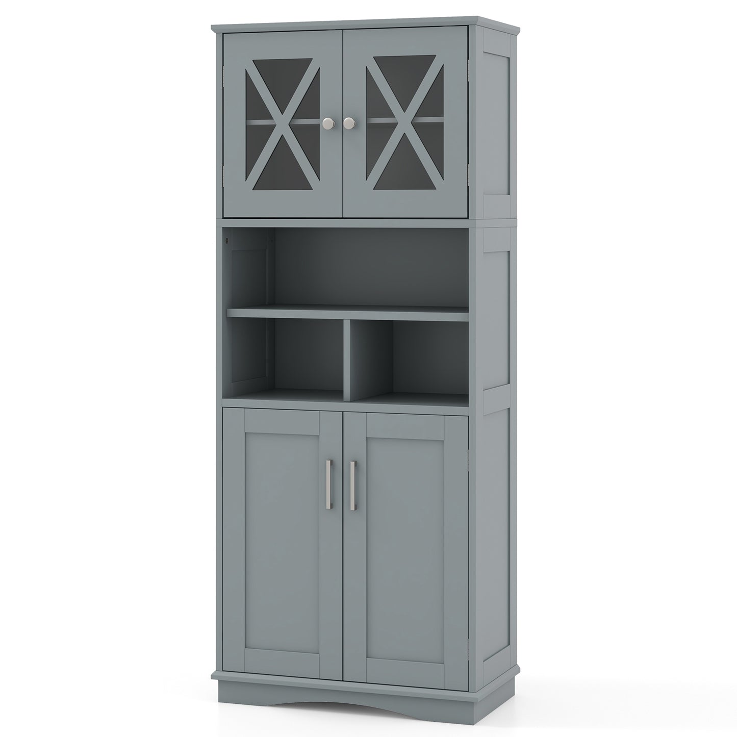 57 Inch Tall Storage Cabinet with Acrylic Doors, Adjustable Shelves, and Cabinets