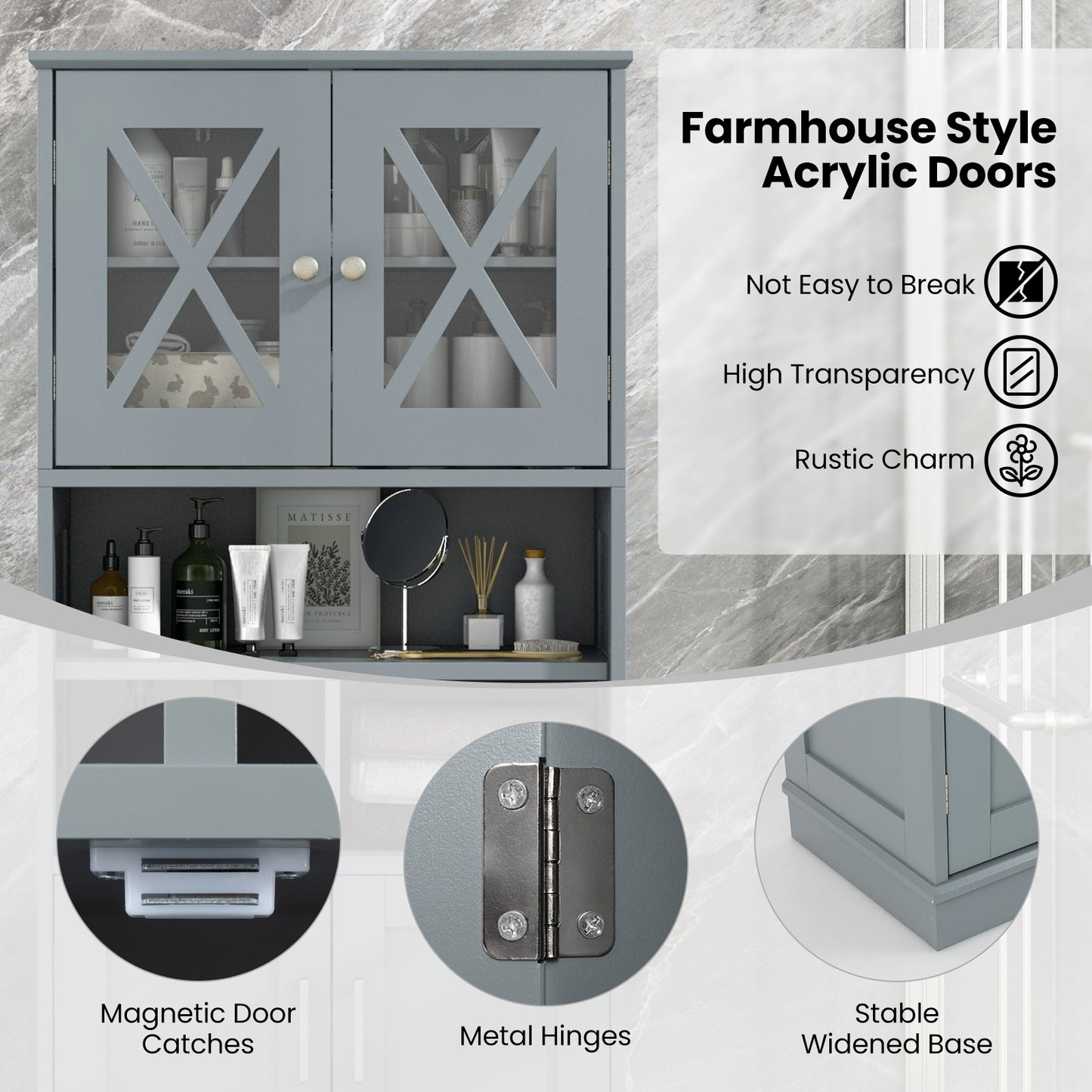 57 Inch Tall Storage Cabinet with Acrylic Doors, Adjustable Shelves, and Cabinets