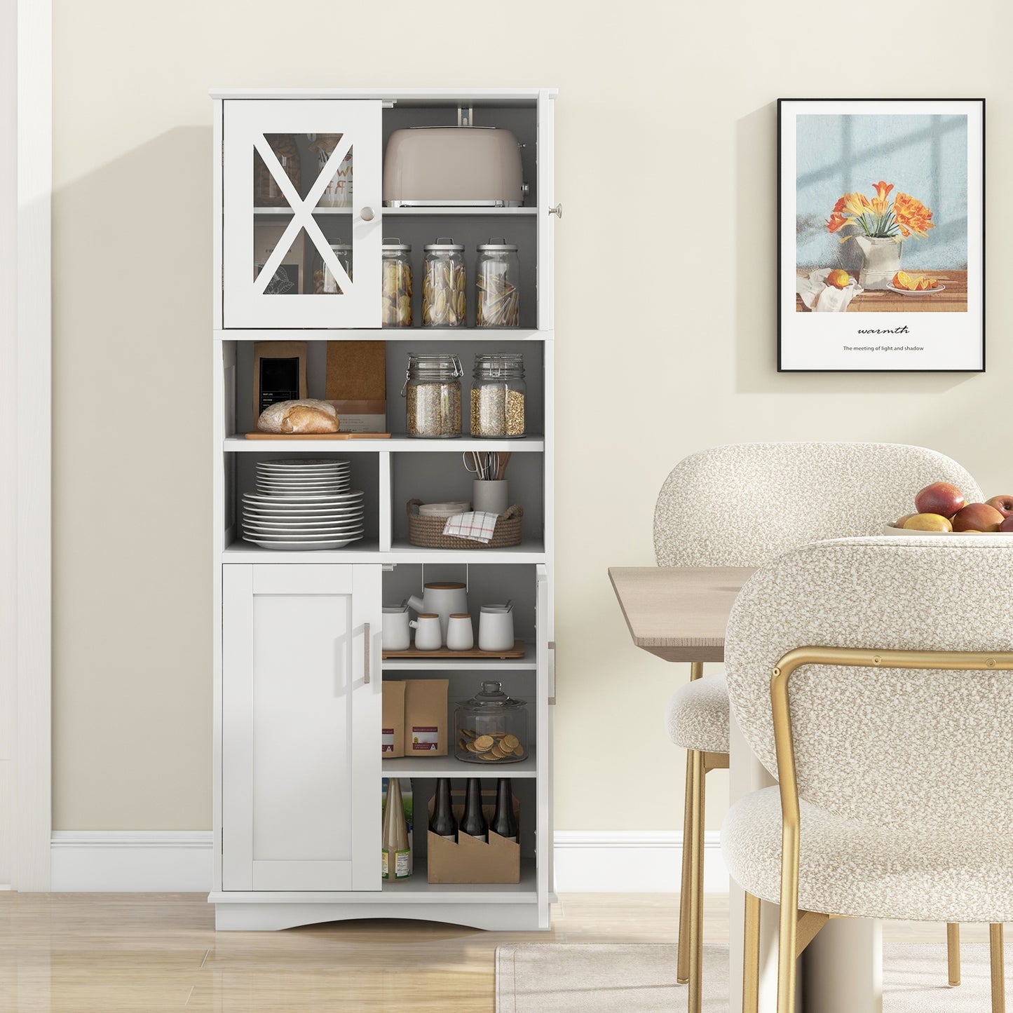 57 Inch Tall Storage Cabinet with Acrylic Doors, Adjustable Shelves, and Cabinets