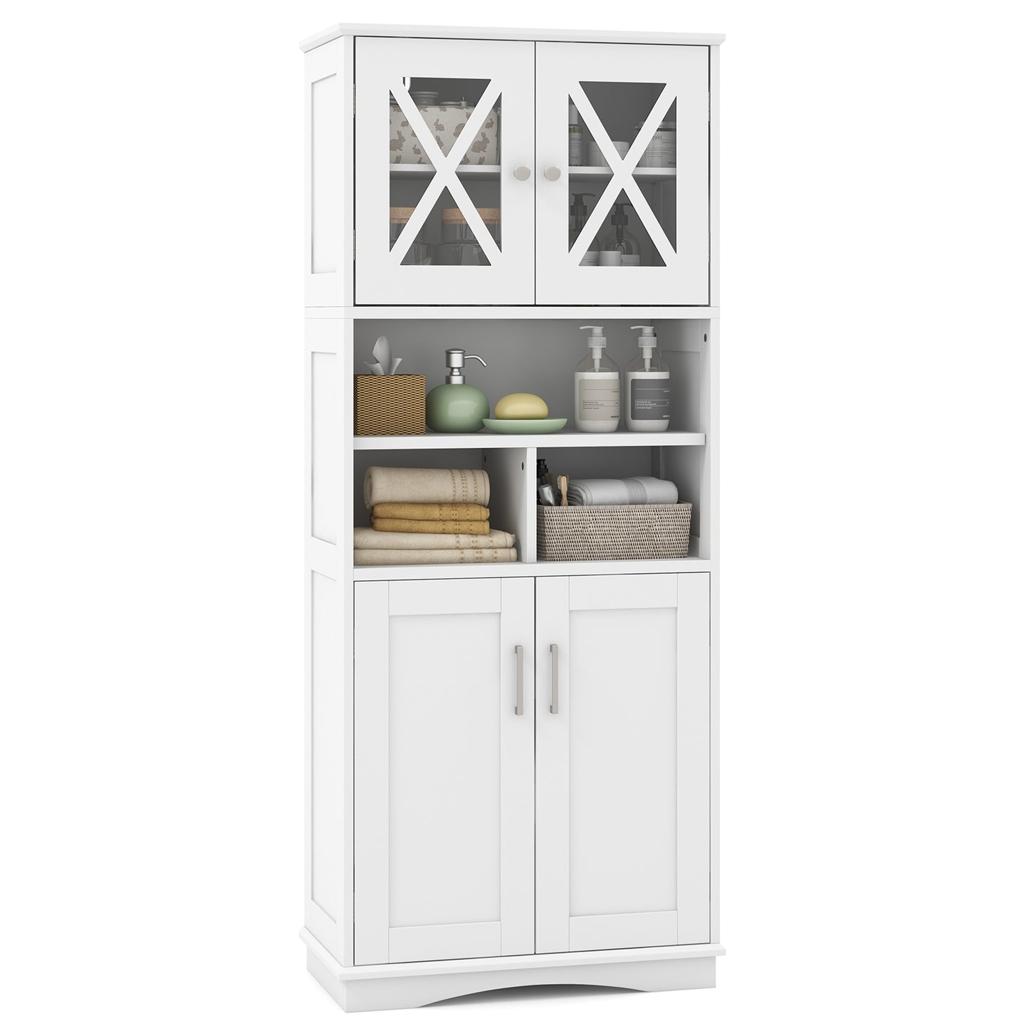 57 Inch Tall Storage Cabinet with Acrylic Doors, Adjustable Shelves, and Cabinets