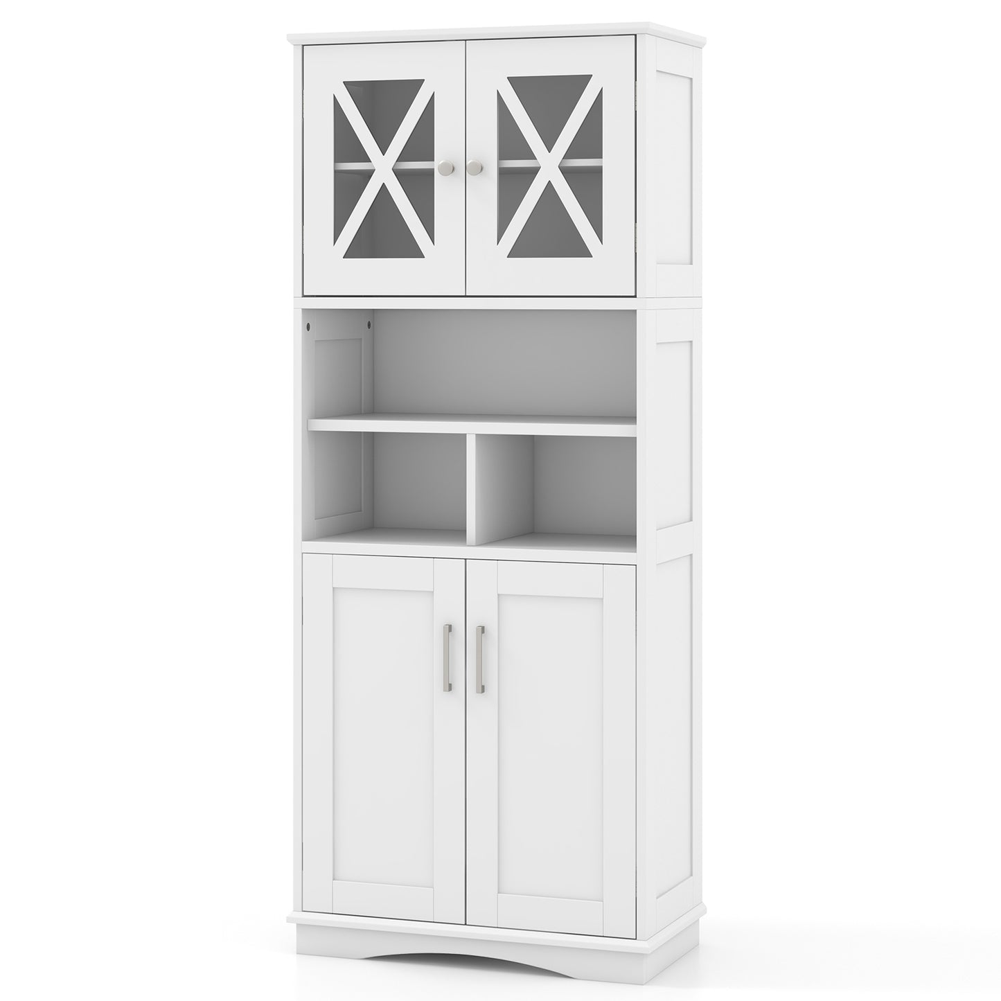 57 Inch Tall Storage Cabinet with Acrylic Doors, Adjustable Shelves, and Cabinets