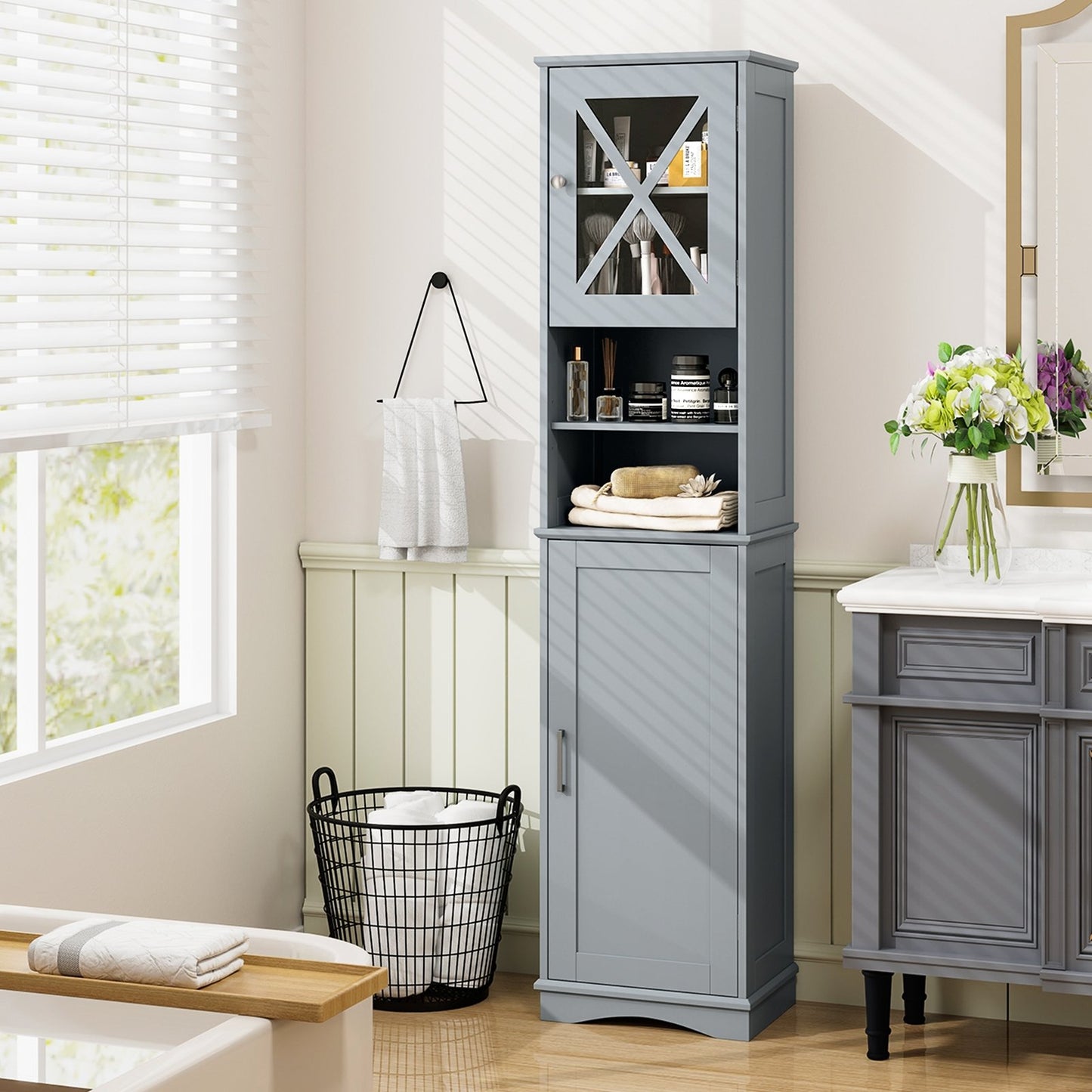 67" Tall Storage Cabinet with Adjustable Shelves and Acrylic Doors