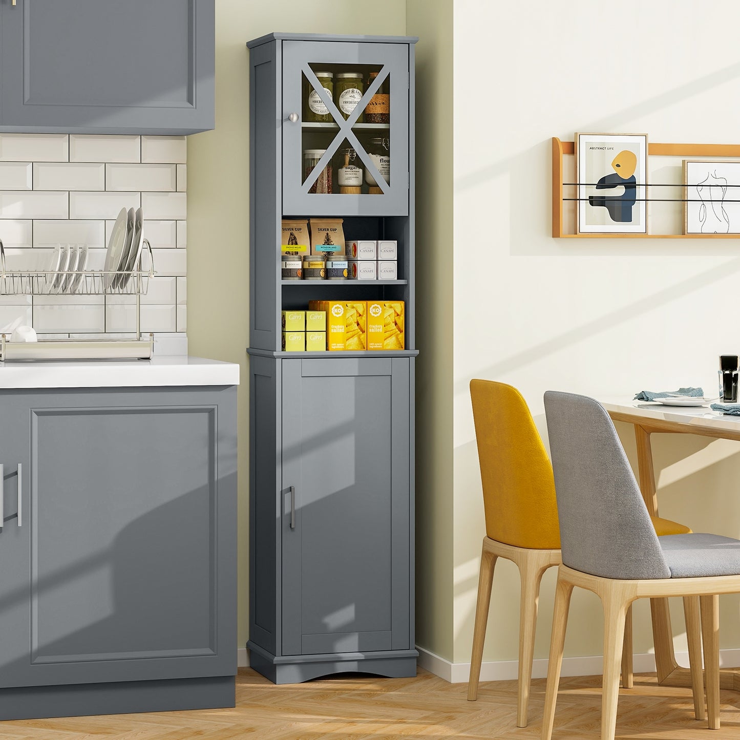 67" Tall Storage Cabinet with Adjustable Shelves and Acrylic Doors