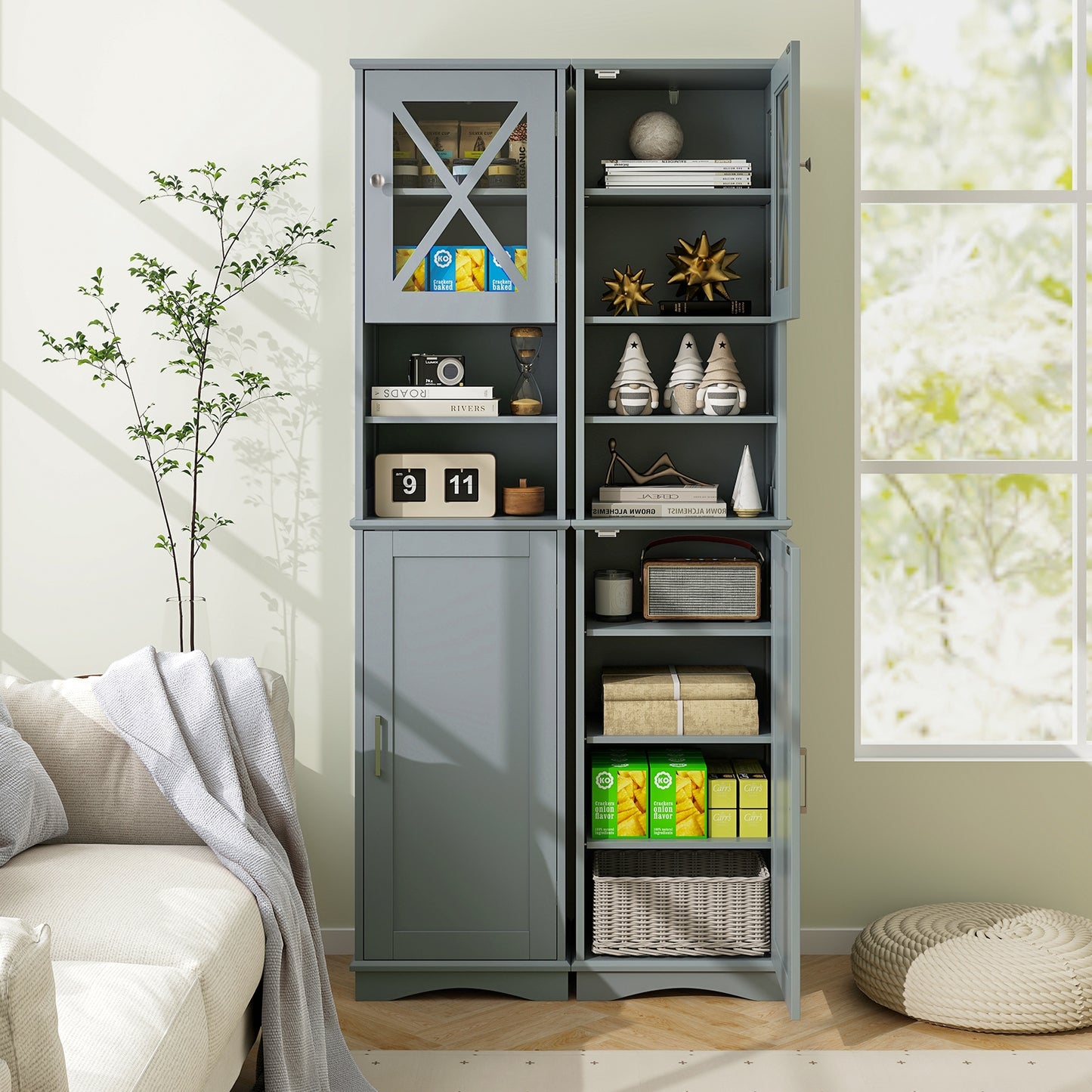 67" Tall Storage Cabinet with Adjustable Shelves and Acrylic Doors