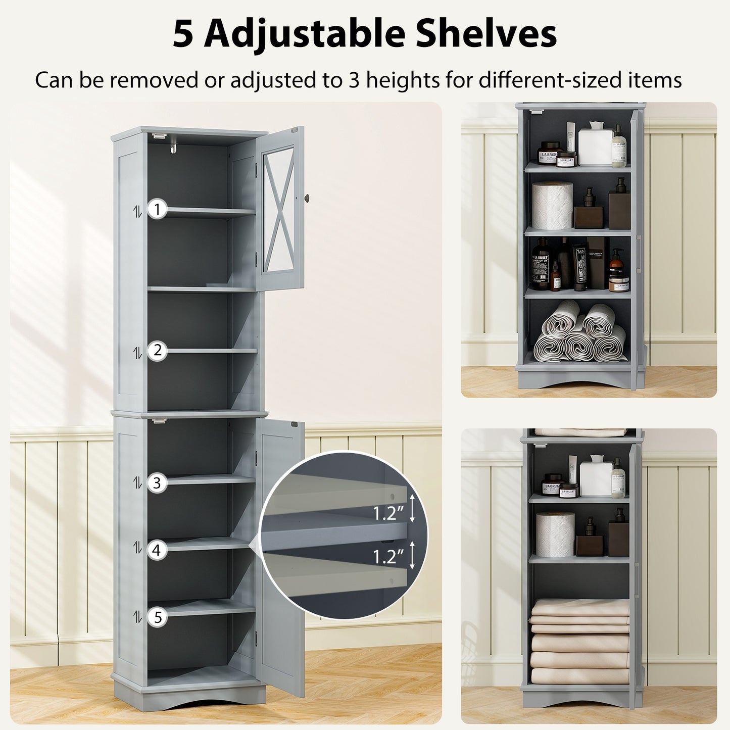 67" Tall Storage Cabinet with Adjustable Shelves and Acrylic Doors