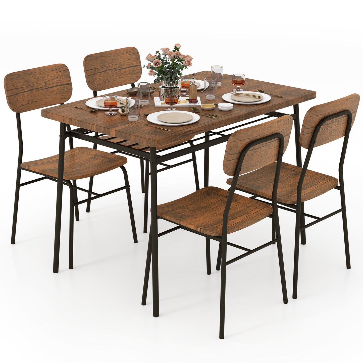 5 Piece Dining Set with Storage Rack and Metal Frame for Kitchen or Small Spaces