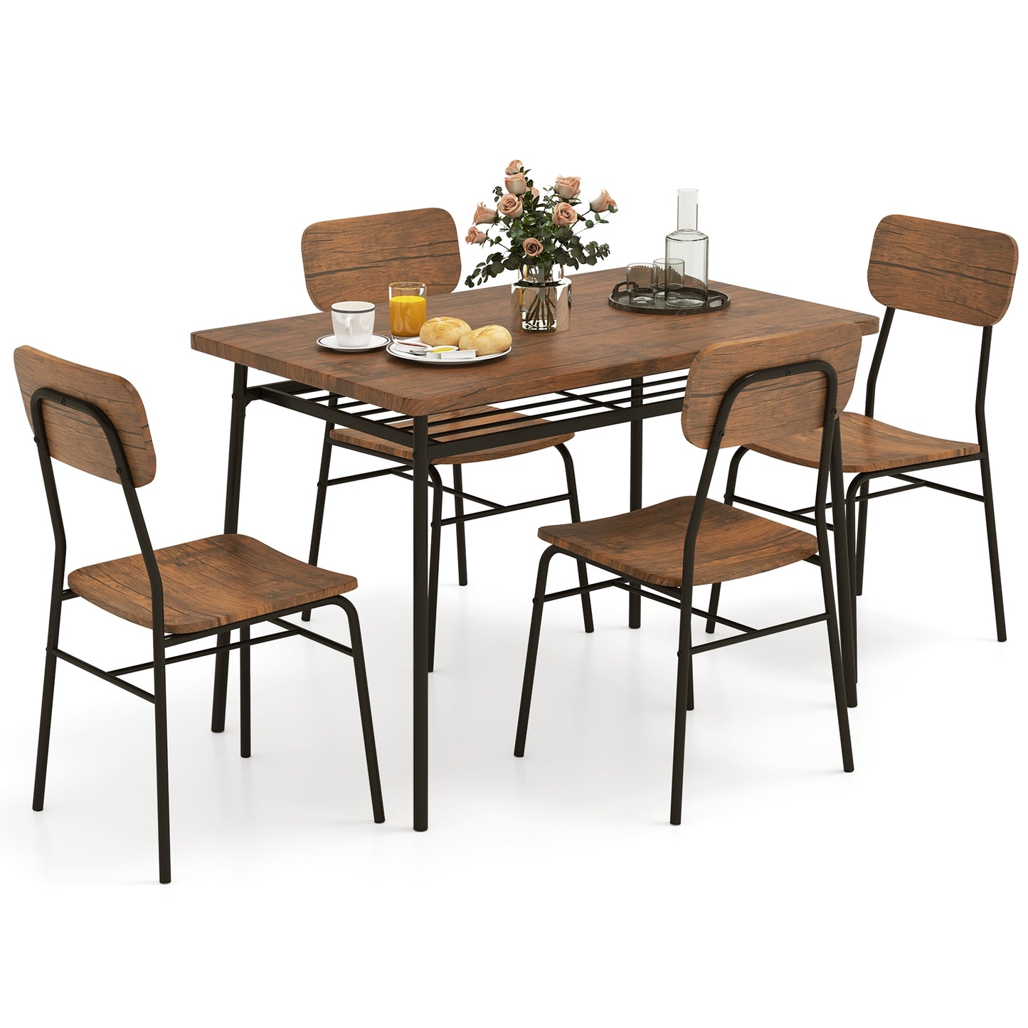 5 Piece Dining Set with Storage Rack and Metal Frame for Kitchen or Small Spaces