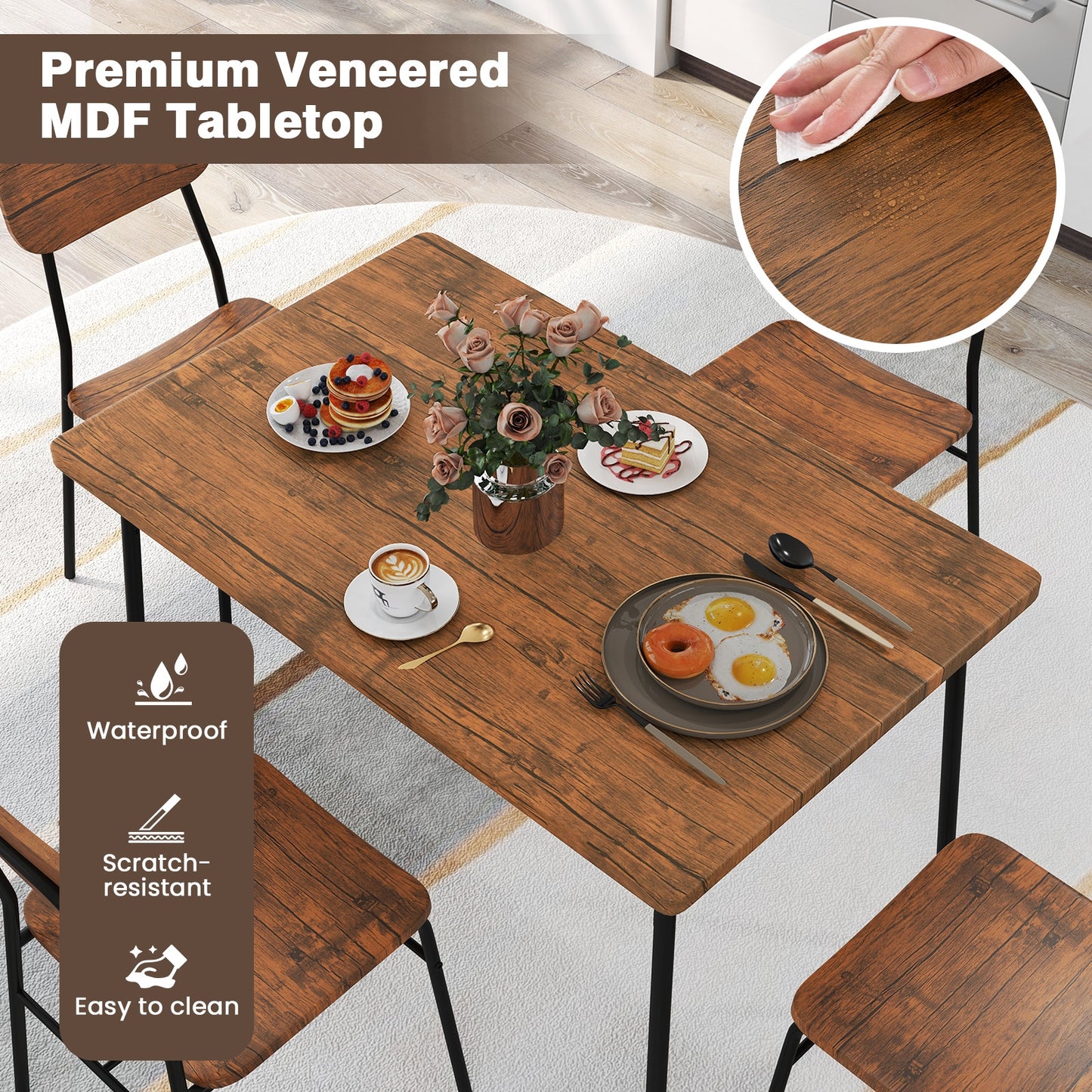 5 Piece Dining Set with Storage Rack and Metal Frame for Kitchen or Small Spaces