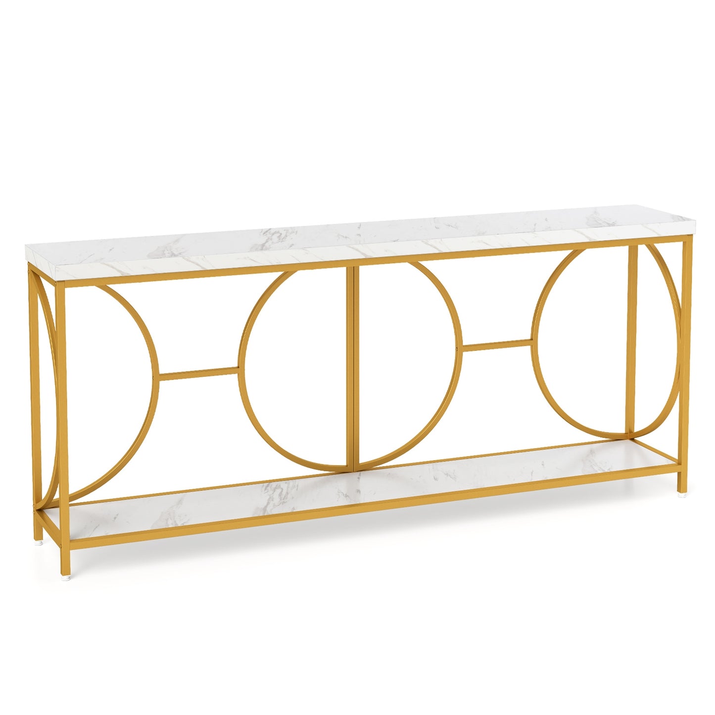 Elegant 2-Tier Console Table with Faux Marble Top and Storage Shelf