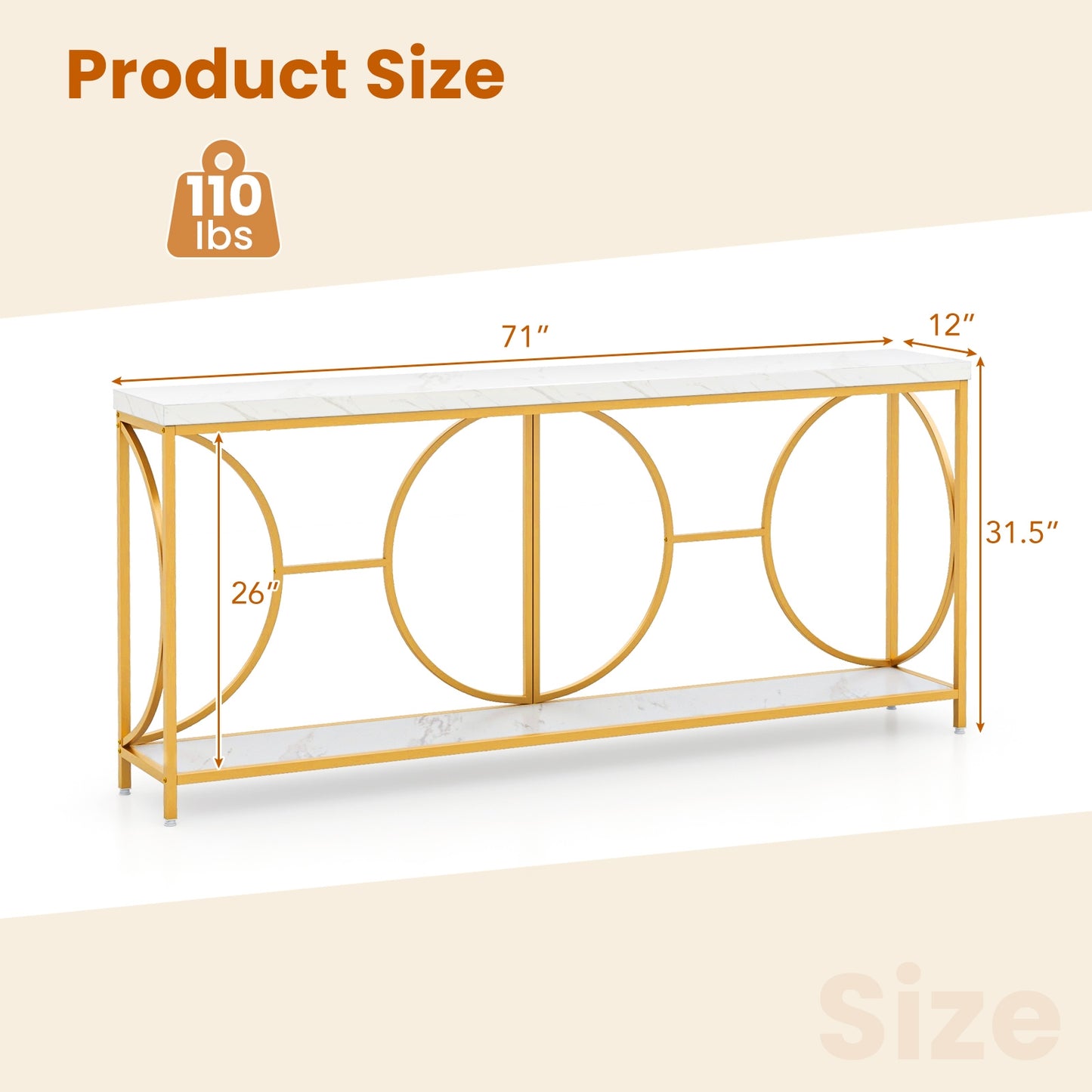 Elegant 2-Tier Console Table with Faux Marble Top and Storage Shelf