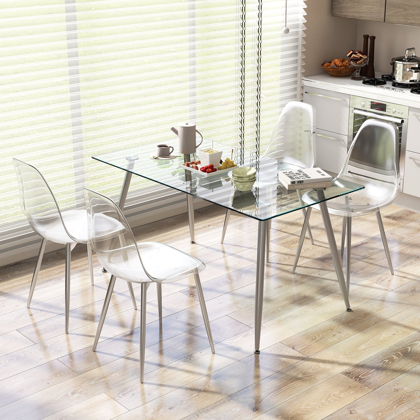 Modern Dining Chairs with Clear Plastic Shell and Silver Metal Legs - Set of 4