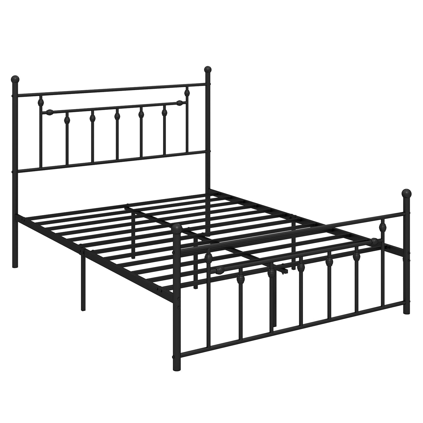 Black Metal Bed Frame with Slatted Base and Elevated Headboard, Queen Size