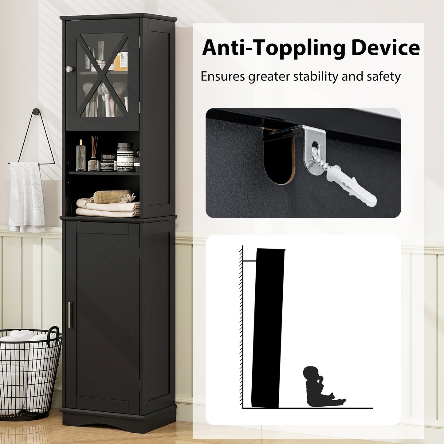 67" Tall Storage Cabinet with Adjustable Shelves and Acrylic Doors