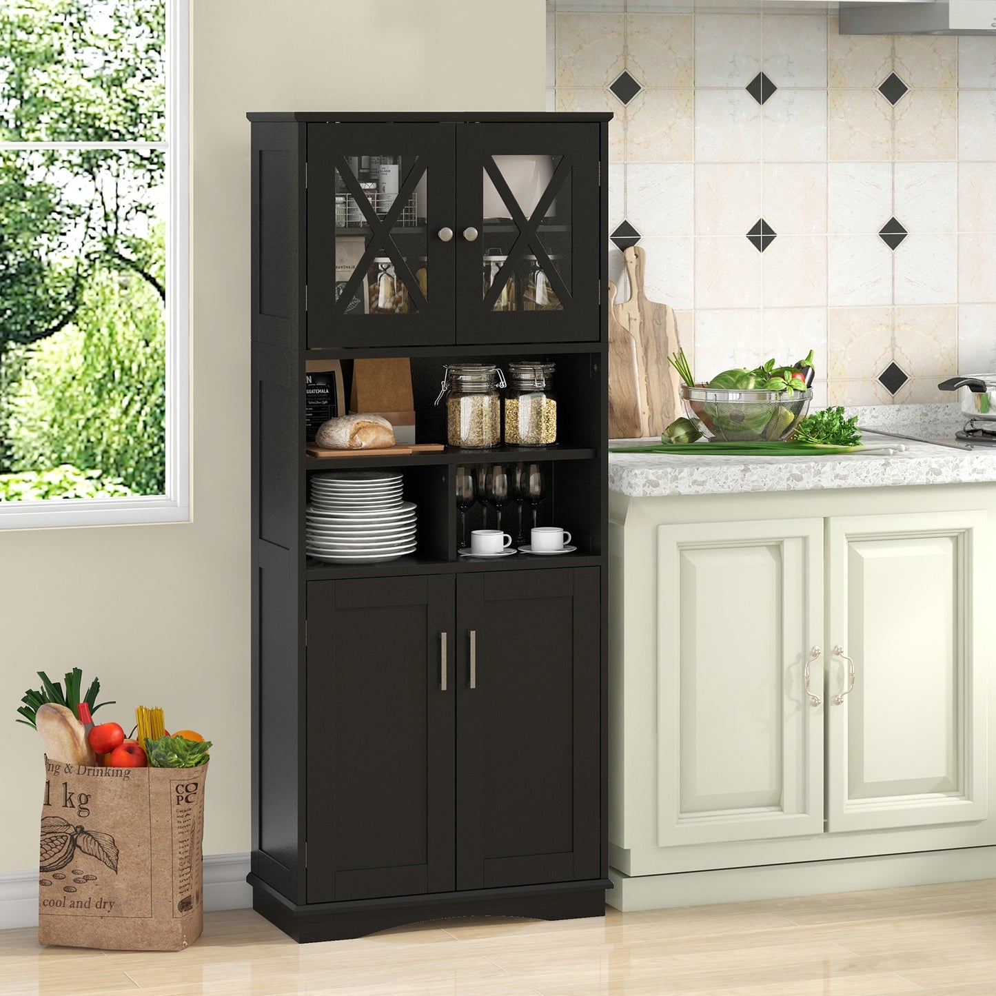 57 Inch Tall Storage Cabinet with Acrylic Doors, Adjustable Shelves, and Cabinets