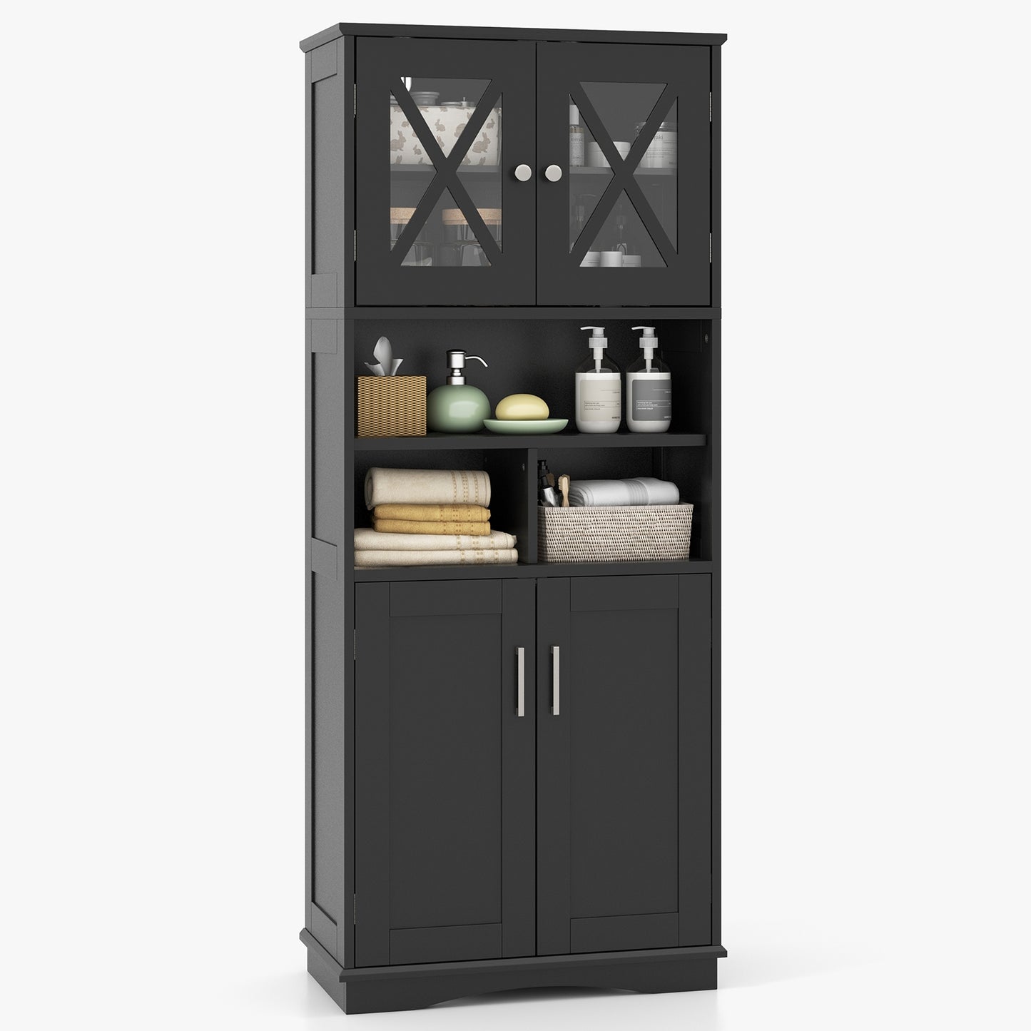 57 Inch Tall Storage Cabinet with Acrylic Doors, Adjustable Shelves, and Cabinets