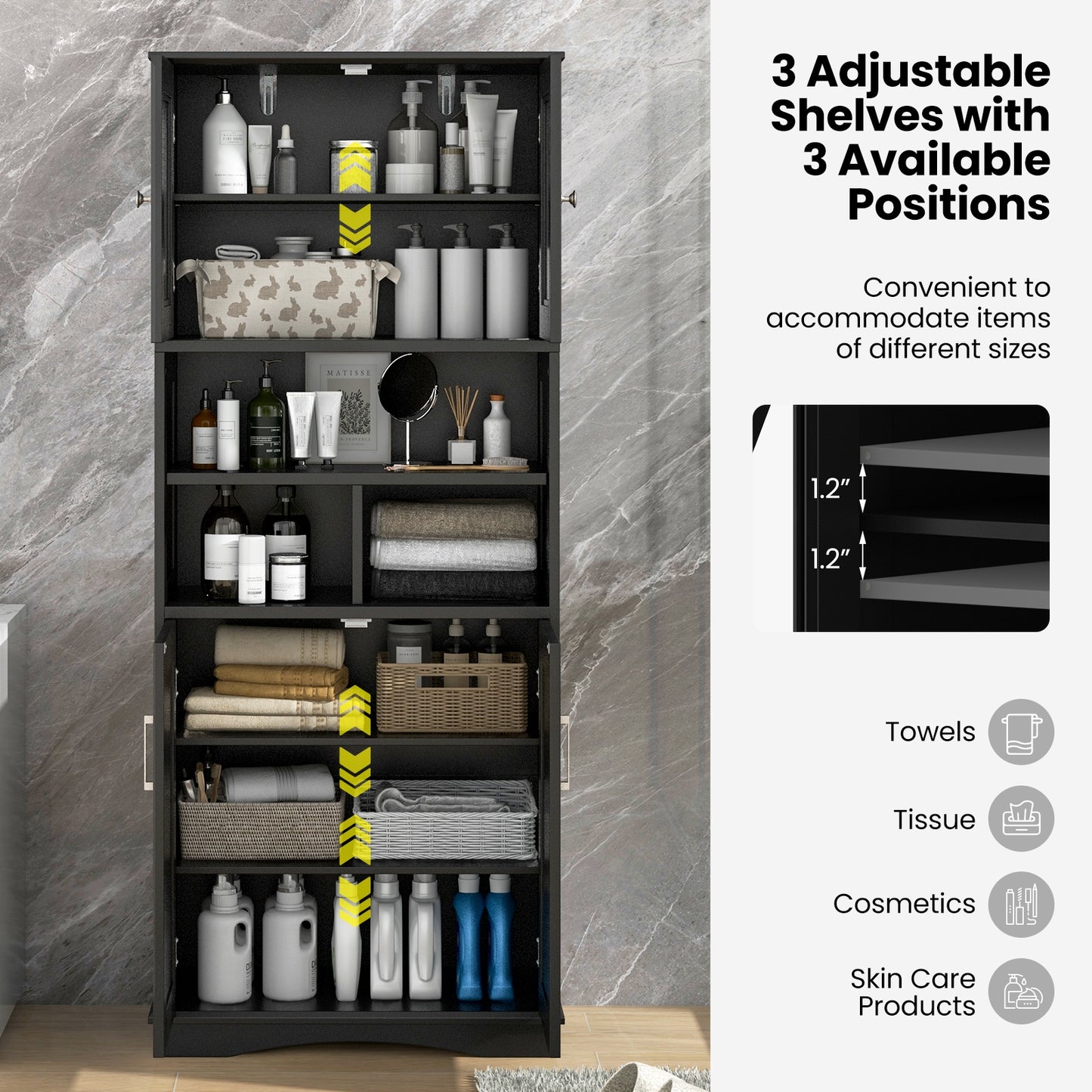 57 Inch Tall Storage Cabinet with Acrylic Doors, Adjustable Shelves, and Cabinets
